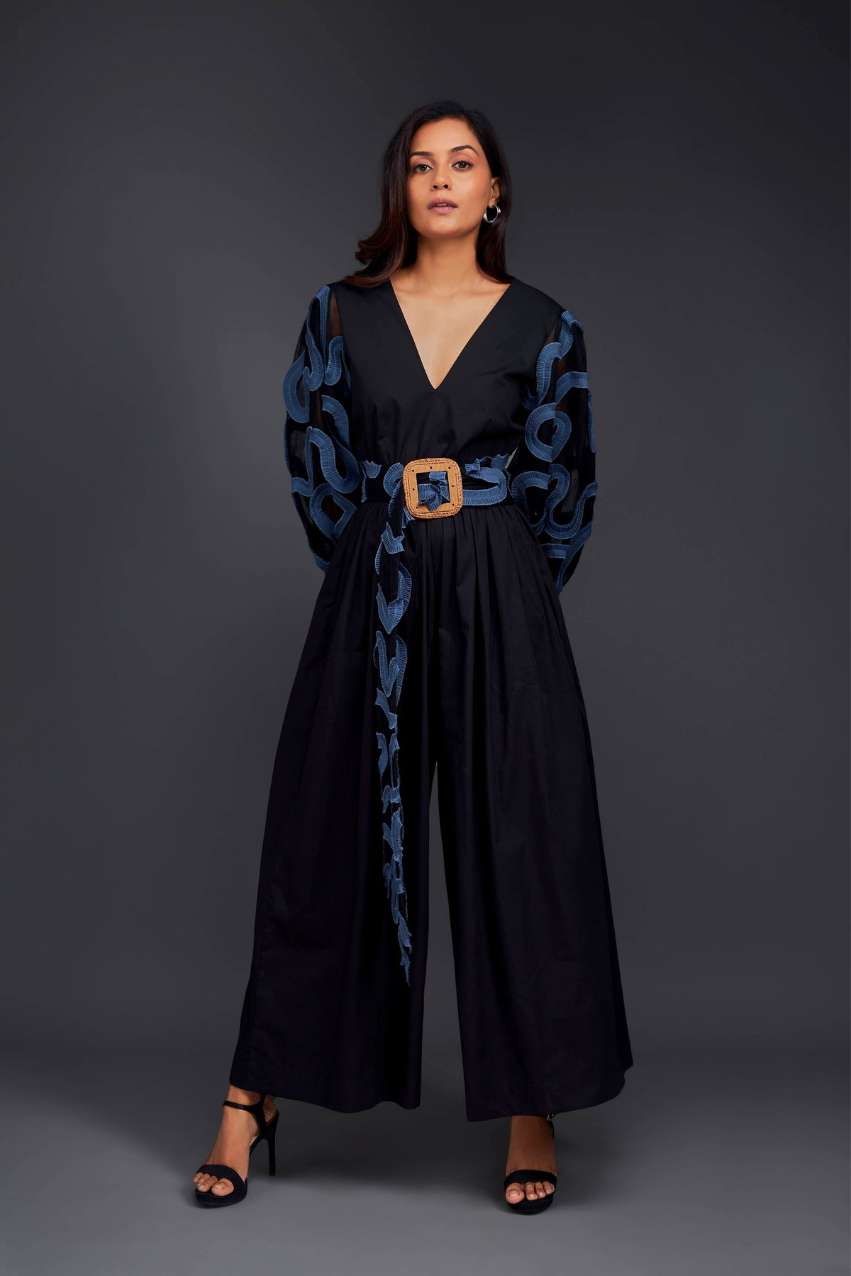 Blue &amp; Black V Neck Jumpsuit