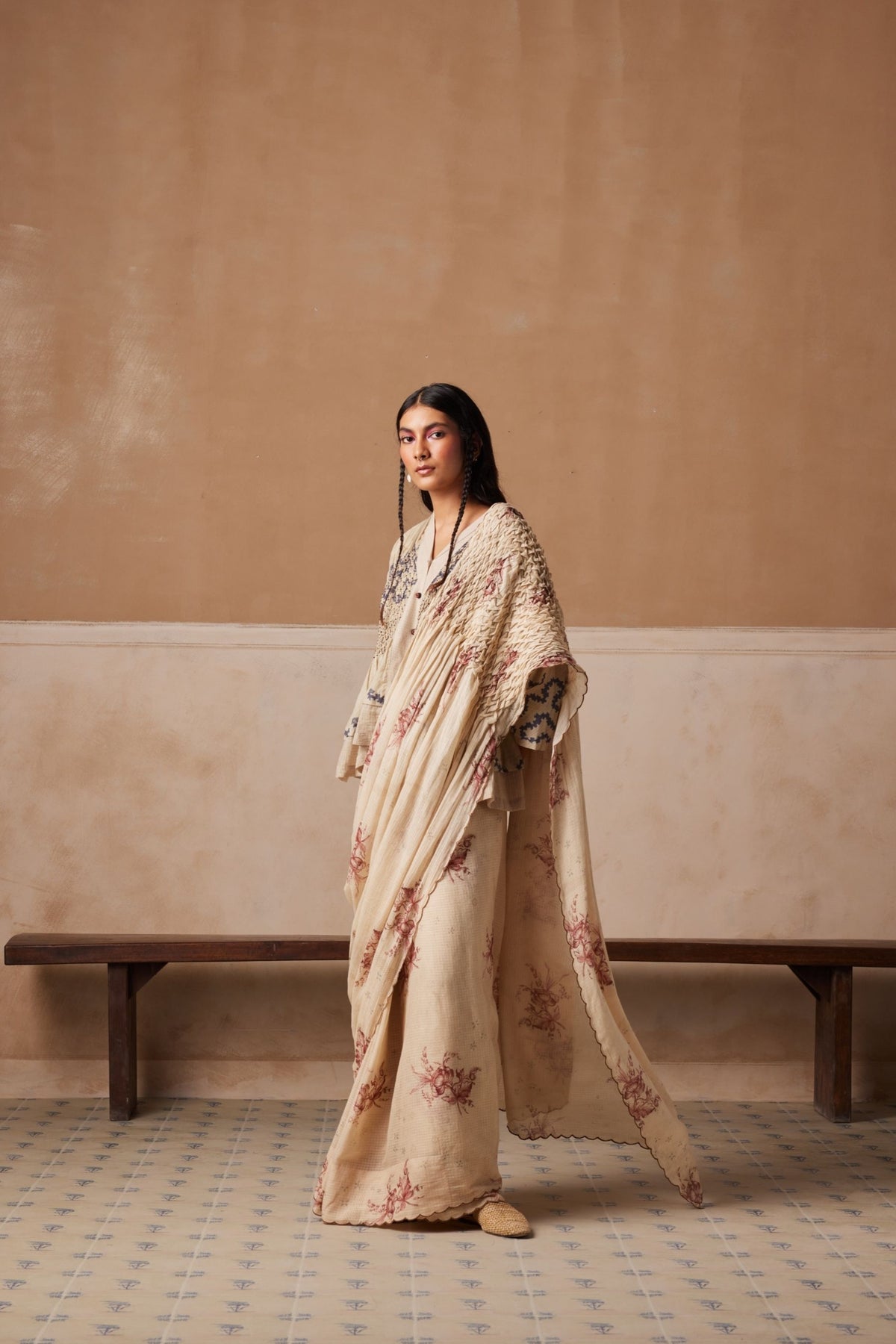 Peony Smocked Saree