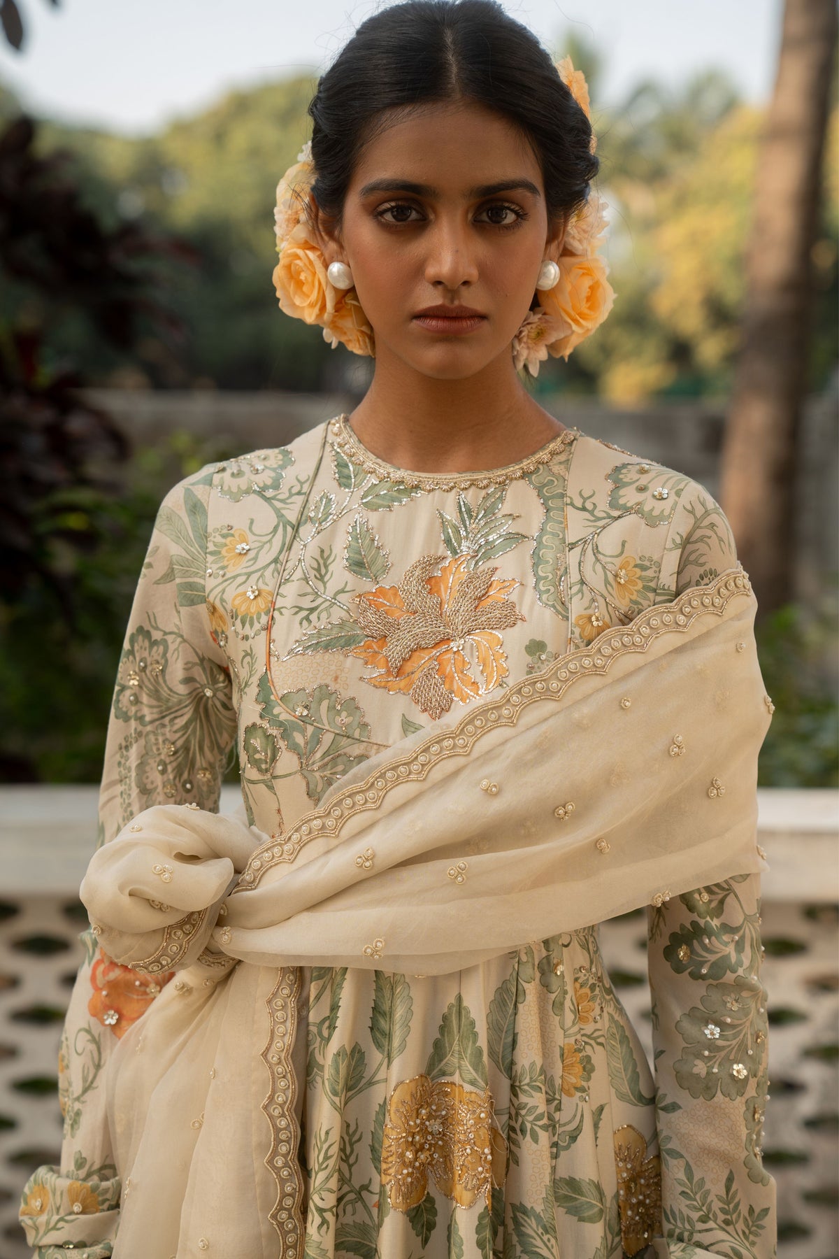 Ivory Embroidered Anarkali Set