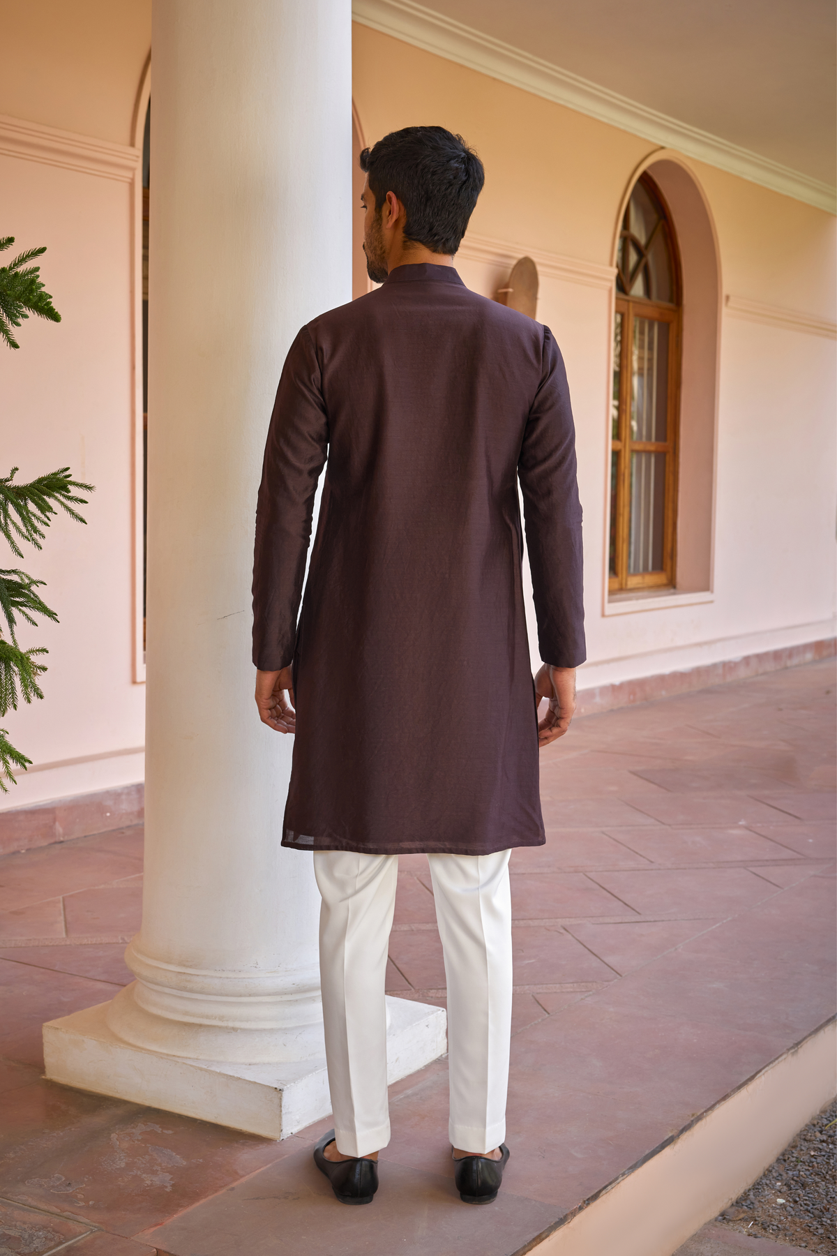 Brown dori and hand embroidered silk kurta