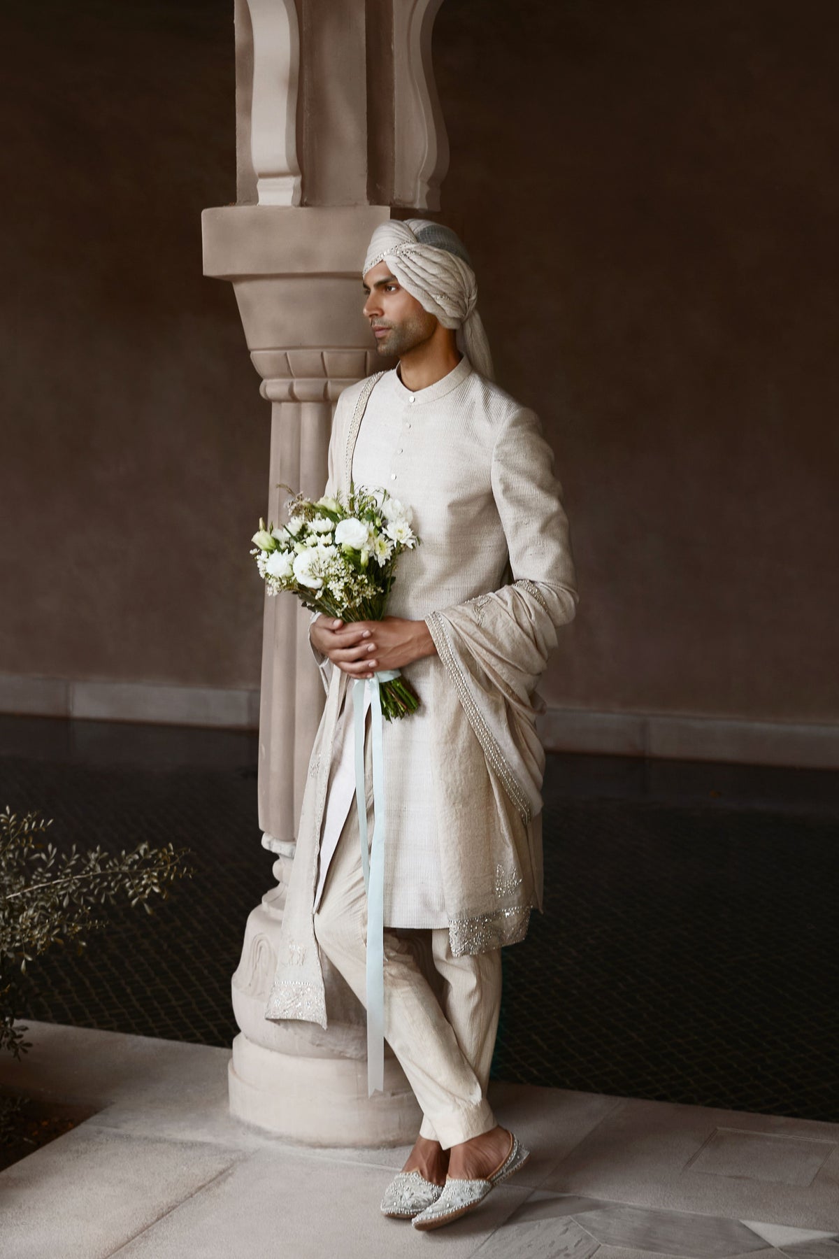 The Silver Needle Ekru Sherwani