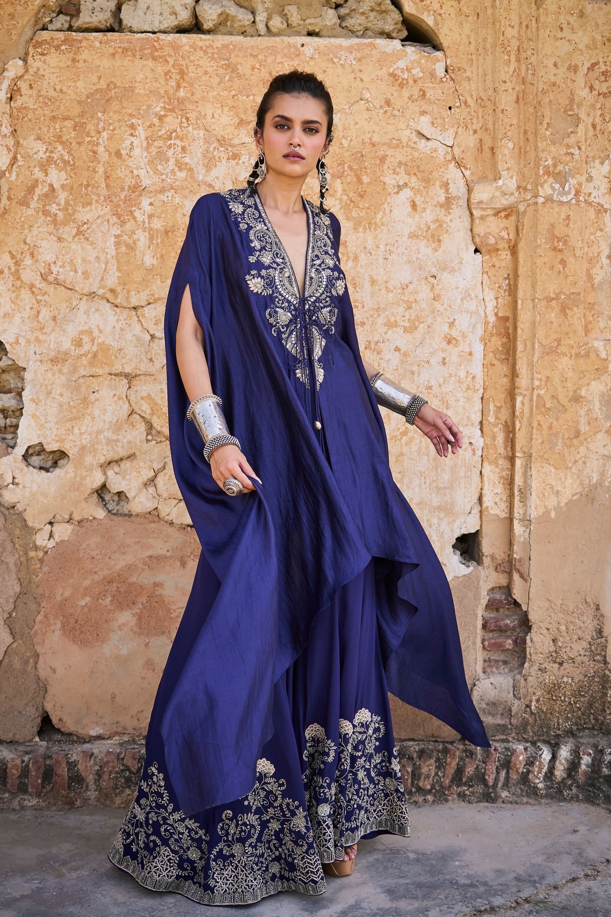 Embroidered Purple Sharara With Cape