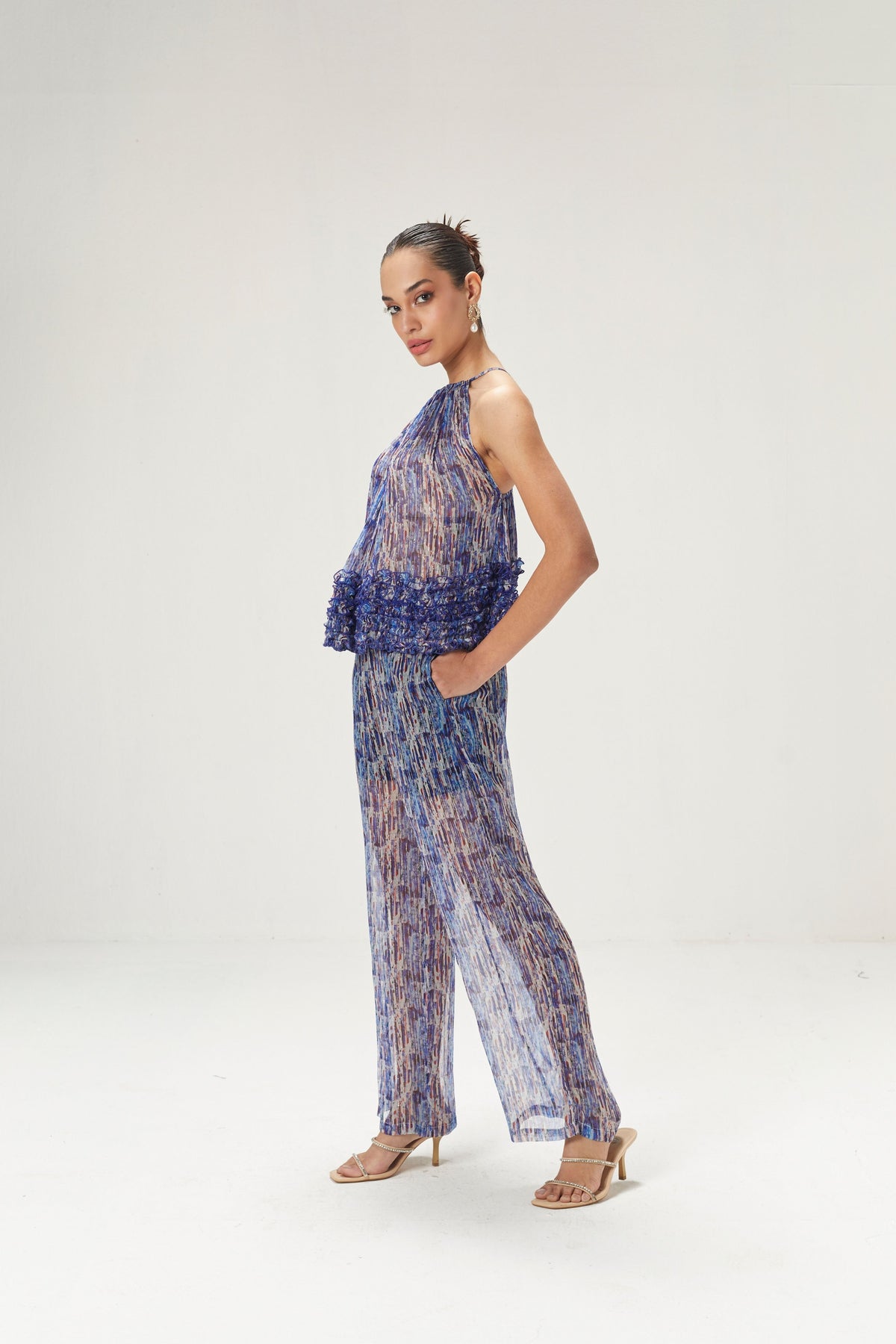 Printed Lurex Chiffon Co-ord Set