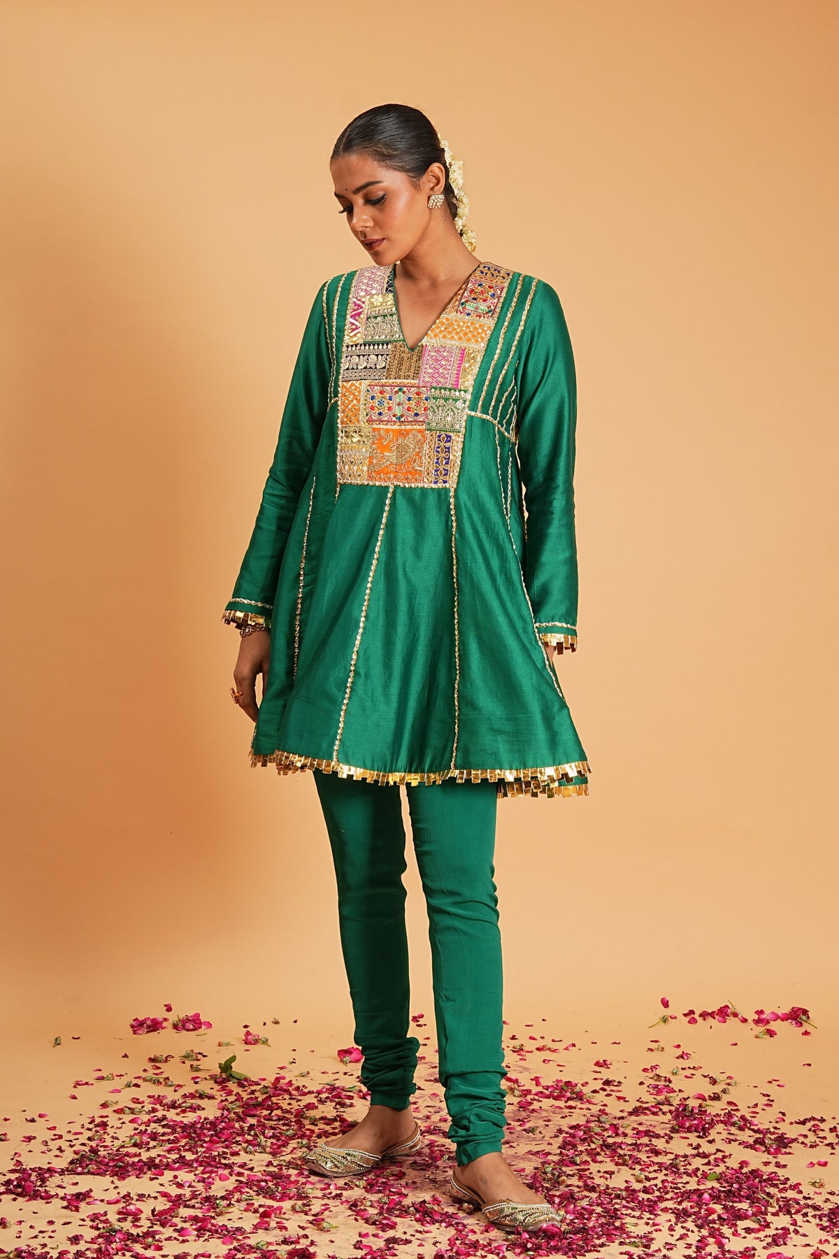 Green Chanderi Kurta Set