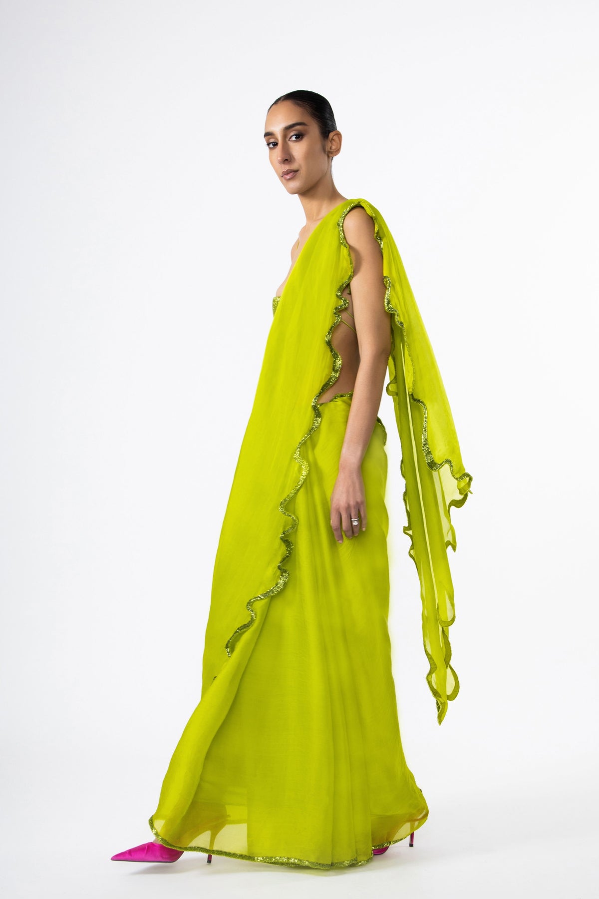 Chartreuse Thousand Crescents Saree