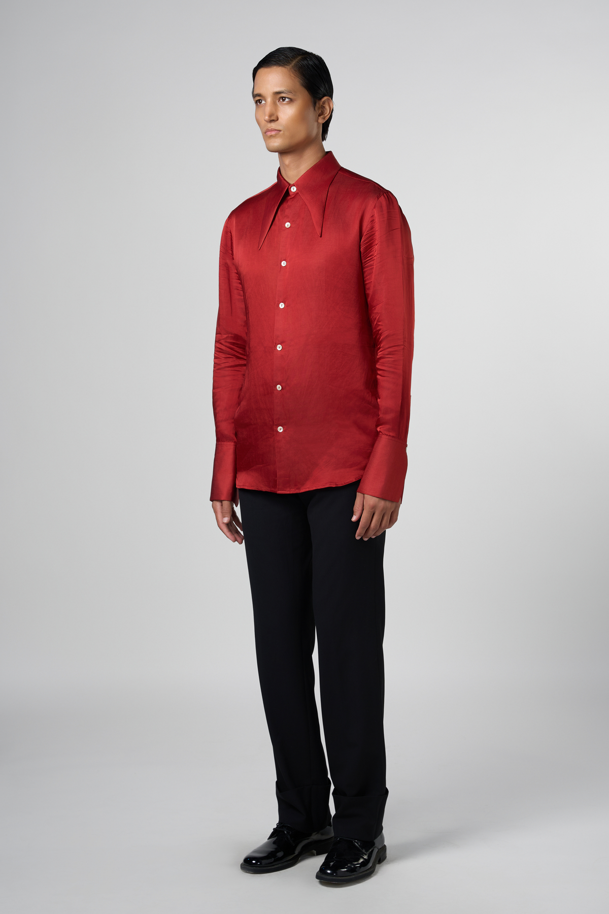 Tie up Collar Red Shirt