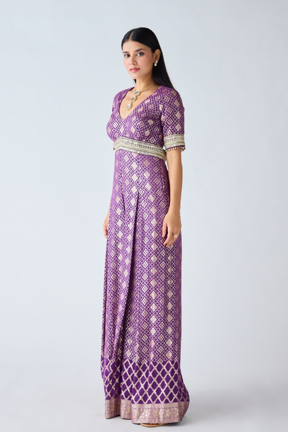 Purple Banarasi Sequins Jumpsuit