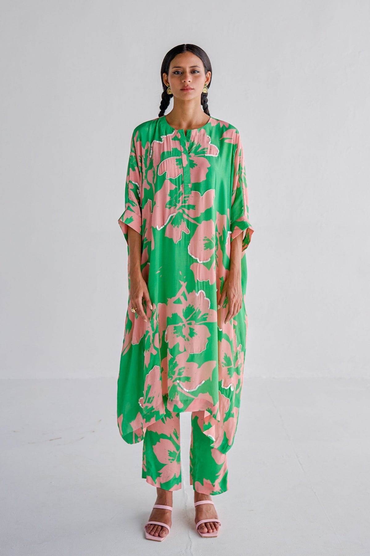 Green Print Kaftan Set