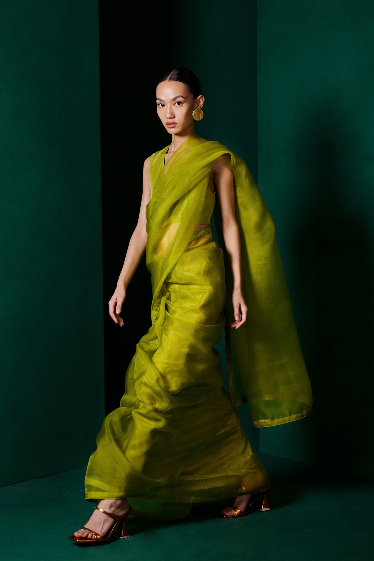 Handwoven Moss Green Orgnaza Sari