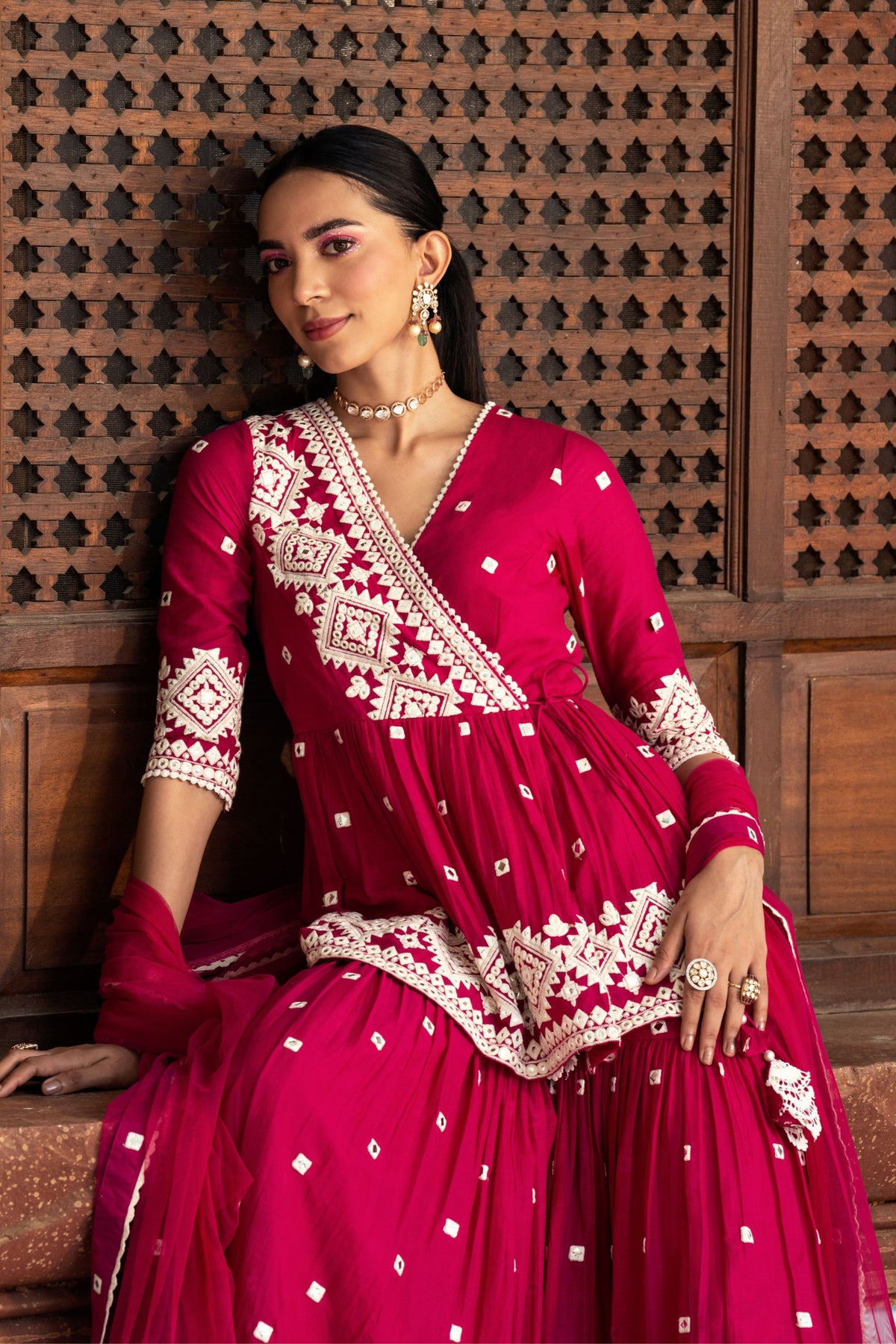 Fuchsia Diamond Sharara Set