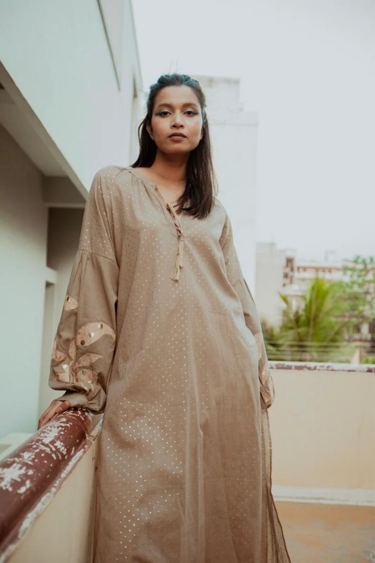 Fossil Gray Foil Printed Kurta Set