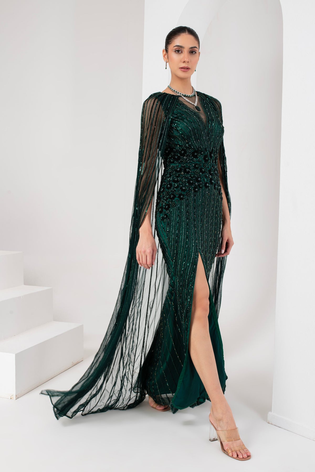 Midnight Green Embellished Gown