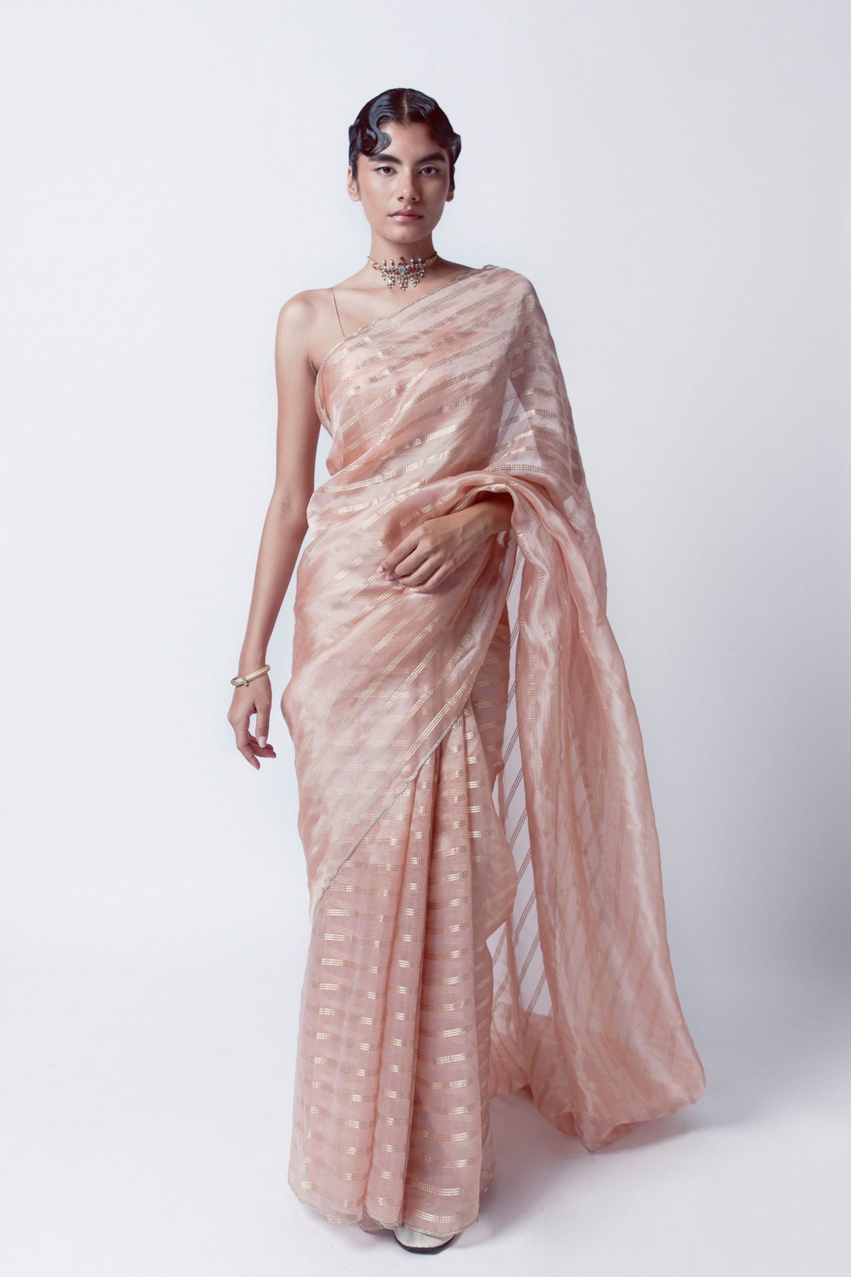 Handwoven Peony Pink Tissue Saree