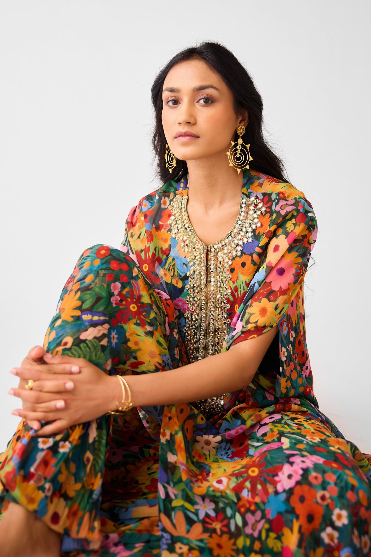 Multi Embroidered Floral Sharara Set