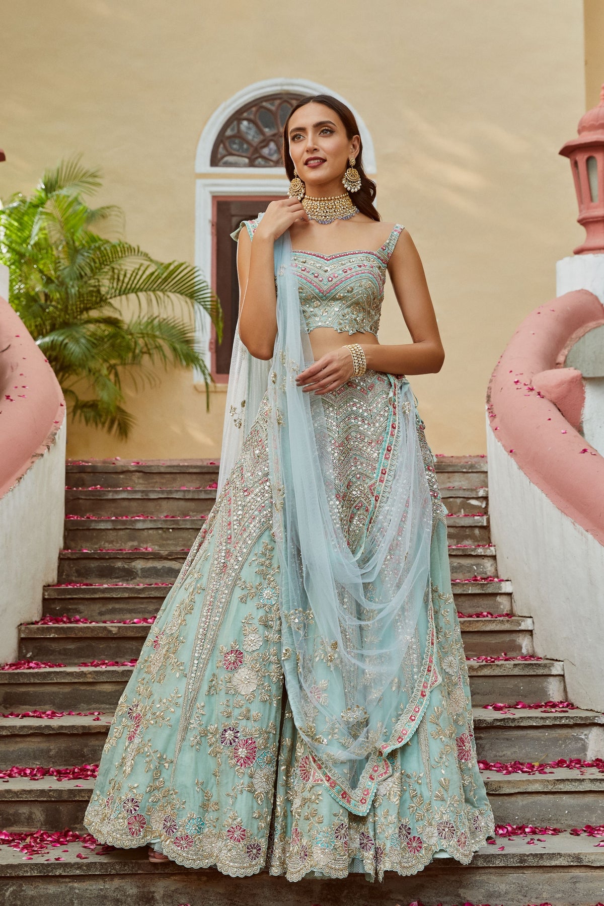 Teal embroidered lehenga set