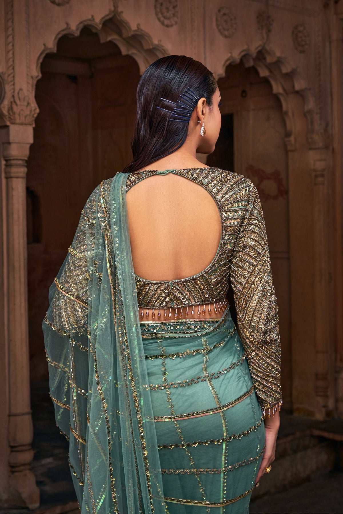 Sage Green Saree Set