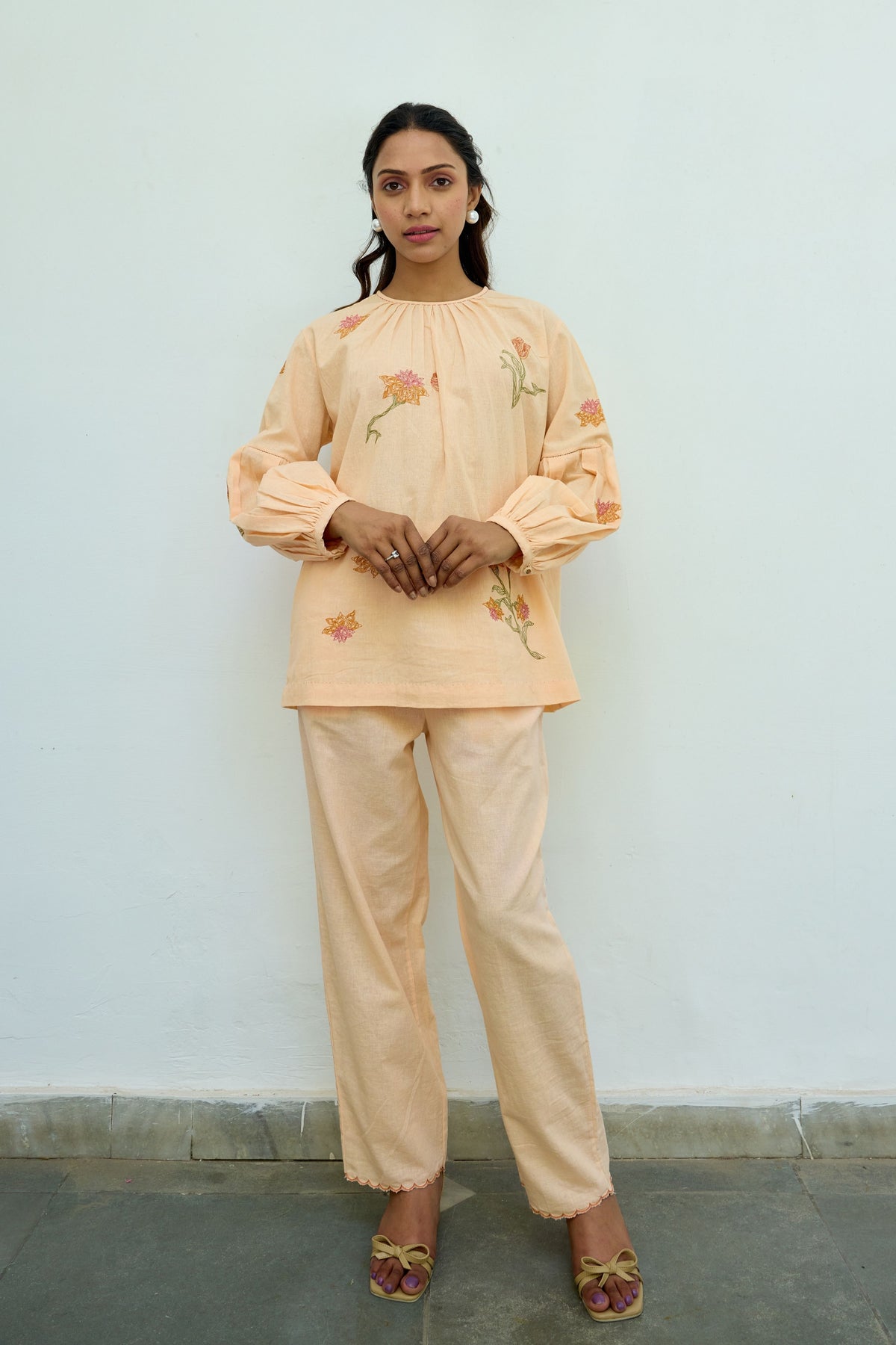 Hand Embroidered Peach Cotton Top