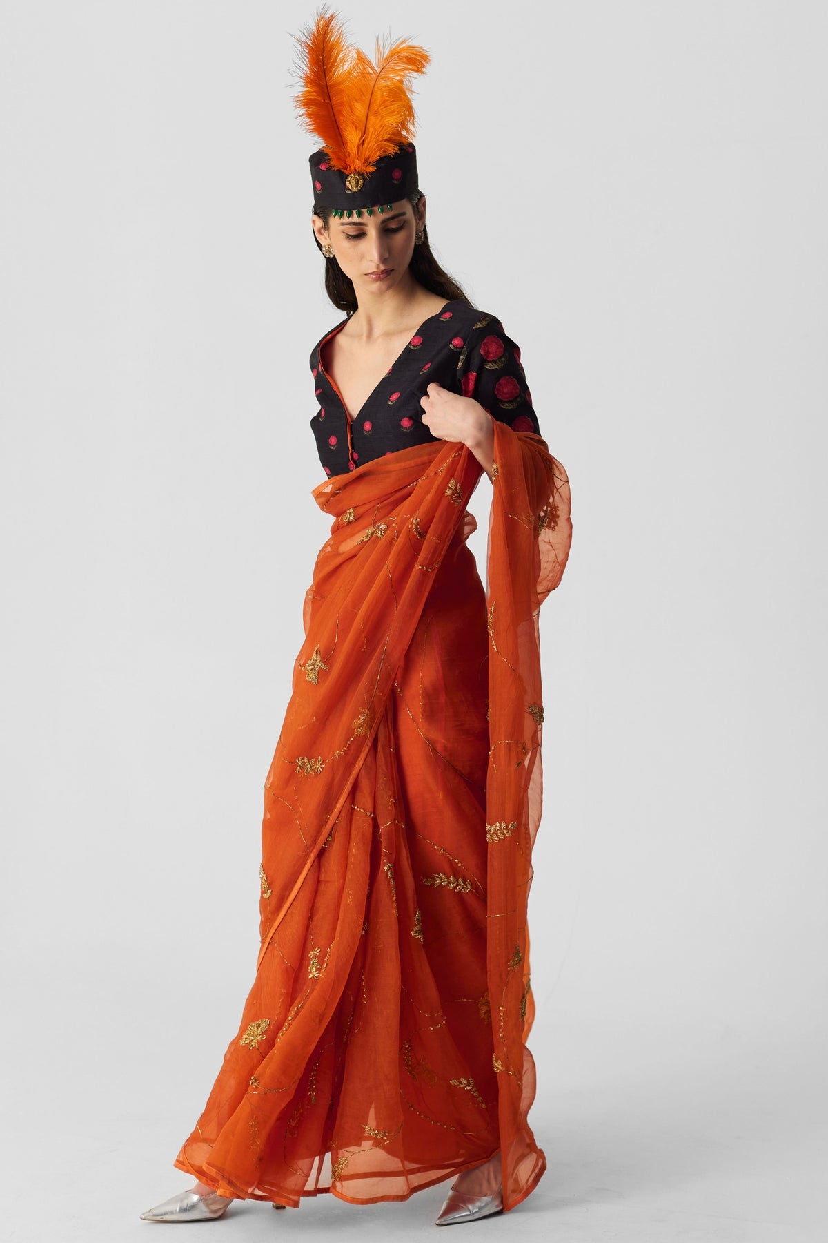 Orange Embroidered Saree