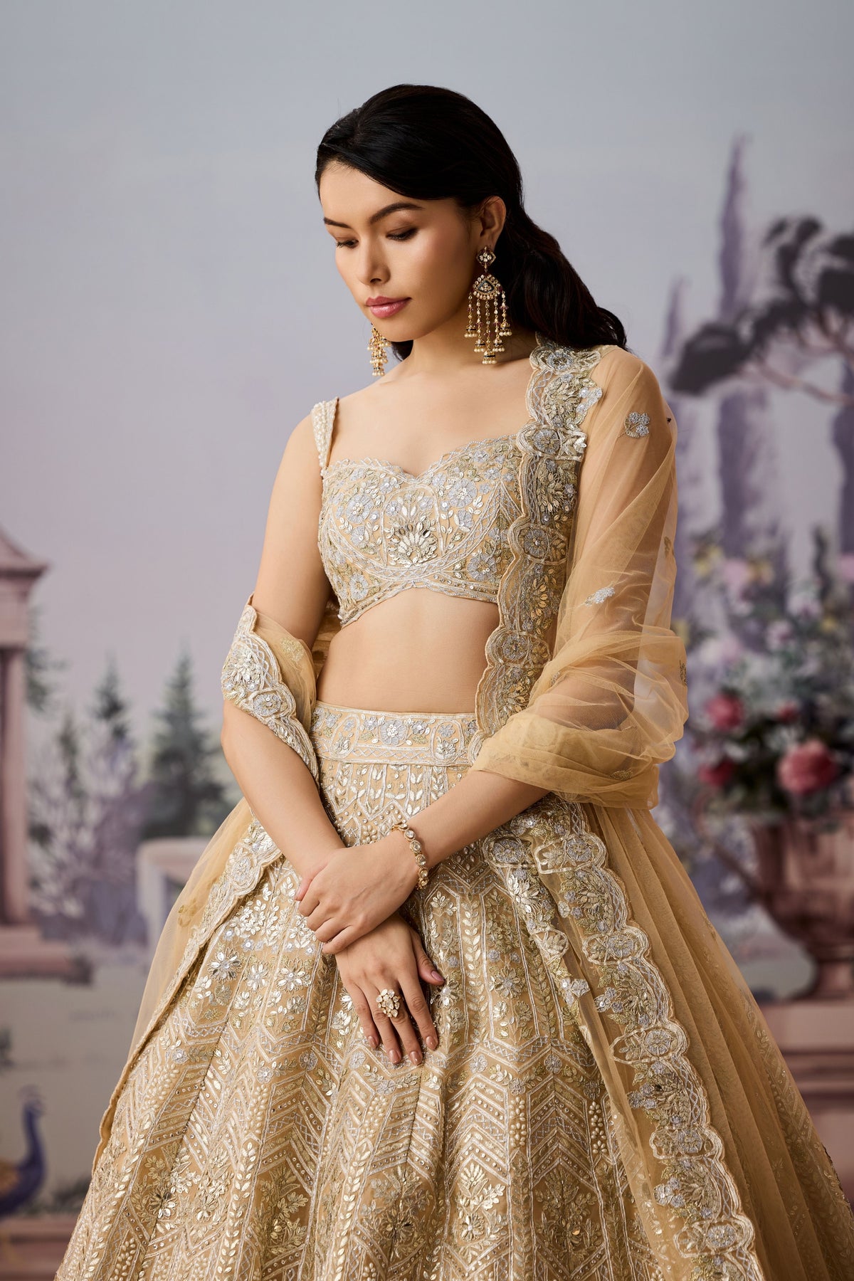 Alld Champagne Pearl Lehenga Set