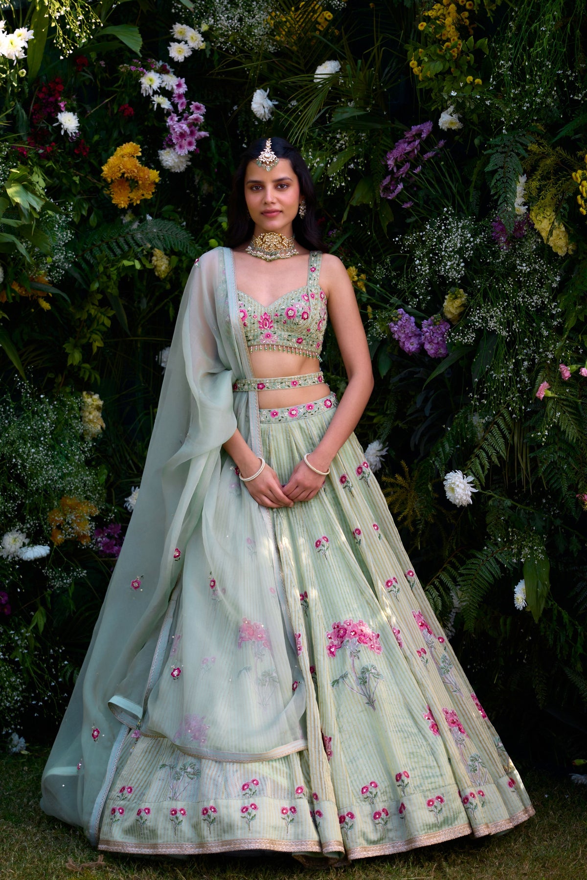 Smoke Green Lehenga Set