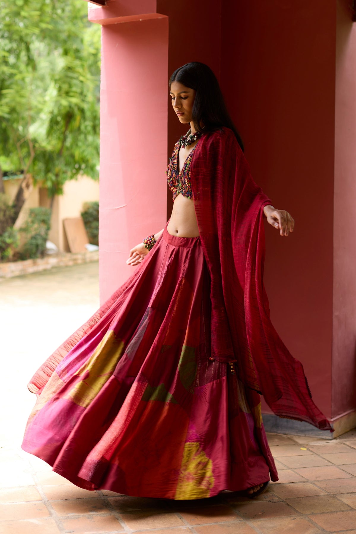 Multicolor Overdyed Lehenga Set