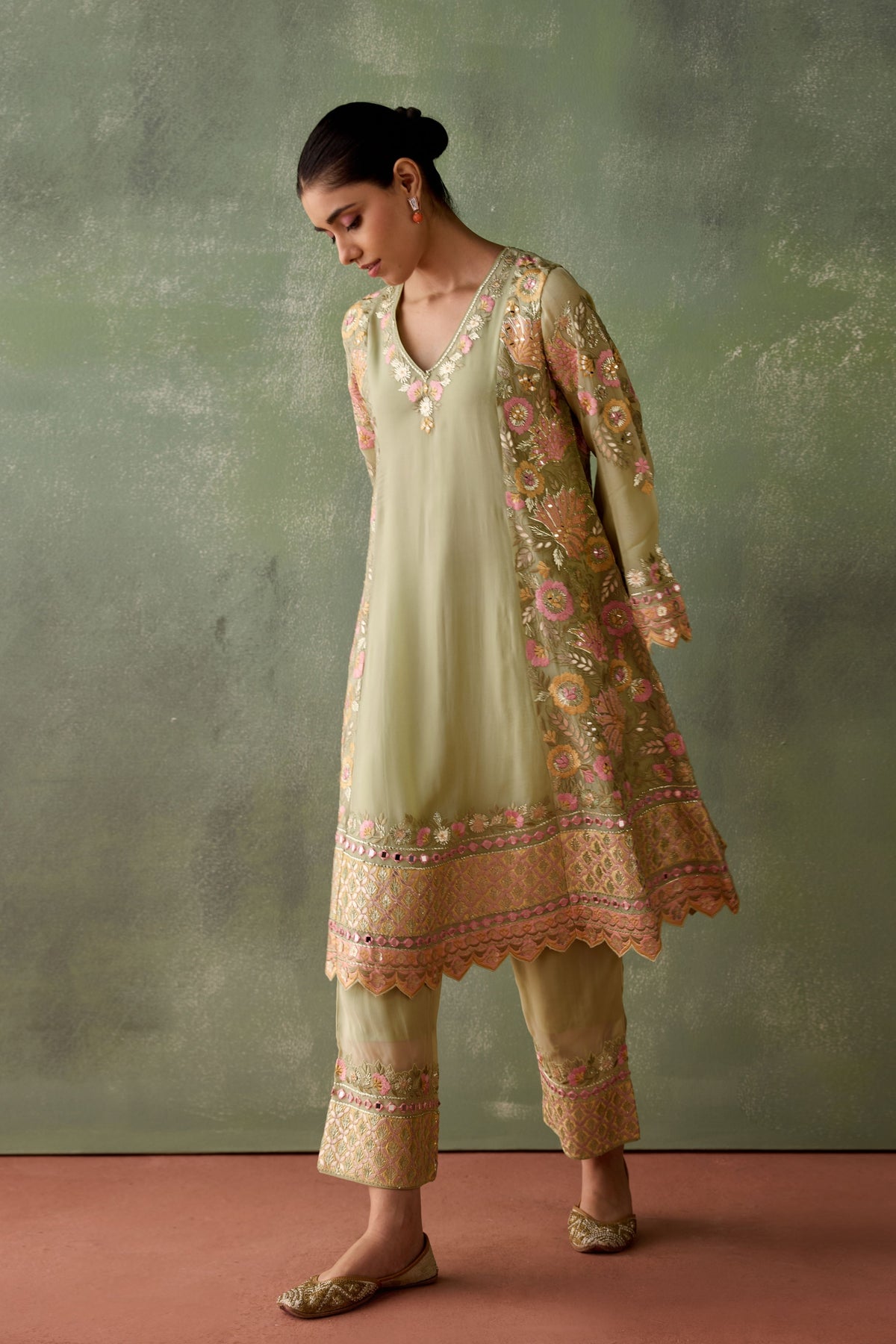 Green Organza Kurta Set