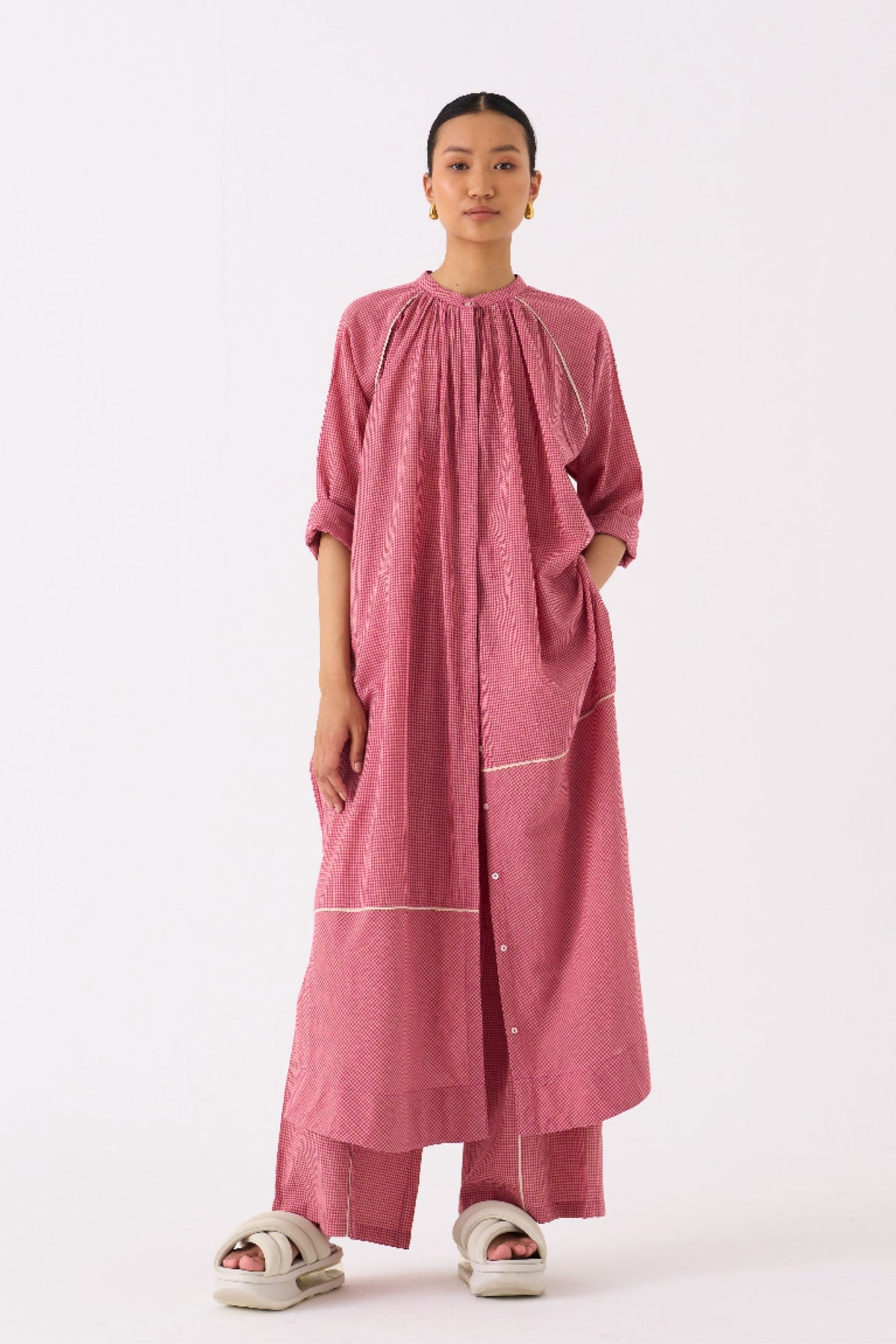 Pink Gather Neck Shirt Co-ord