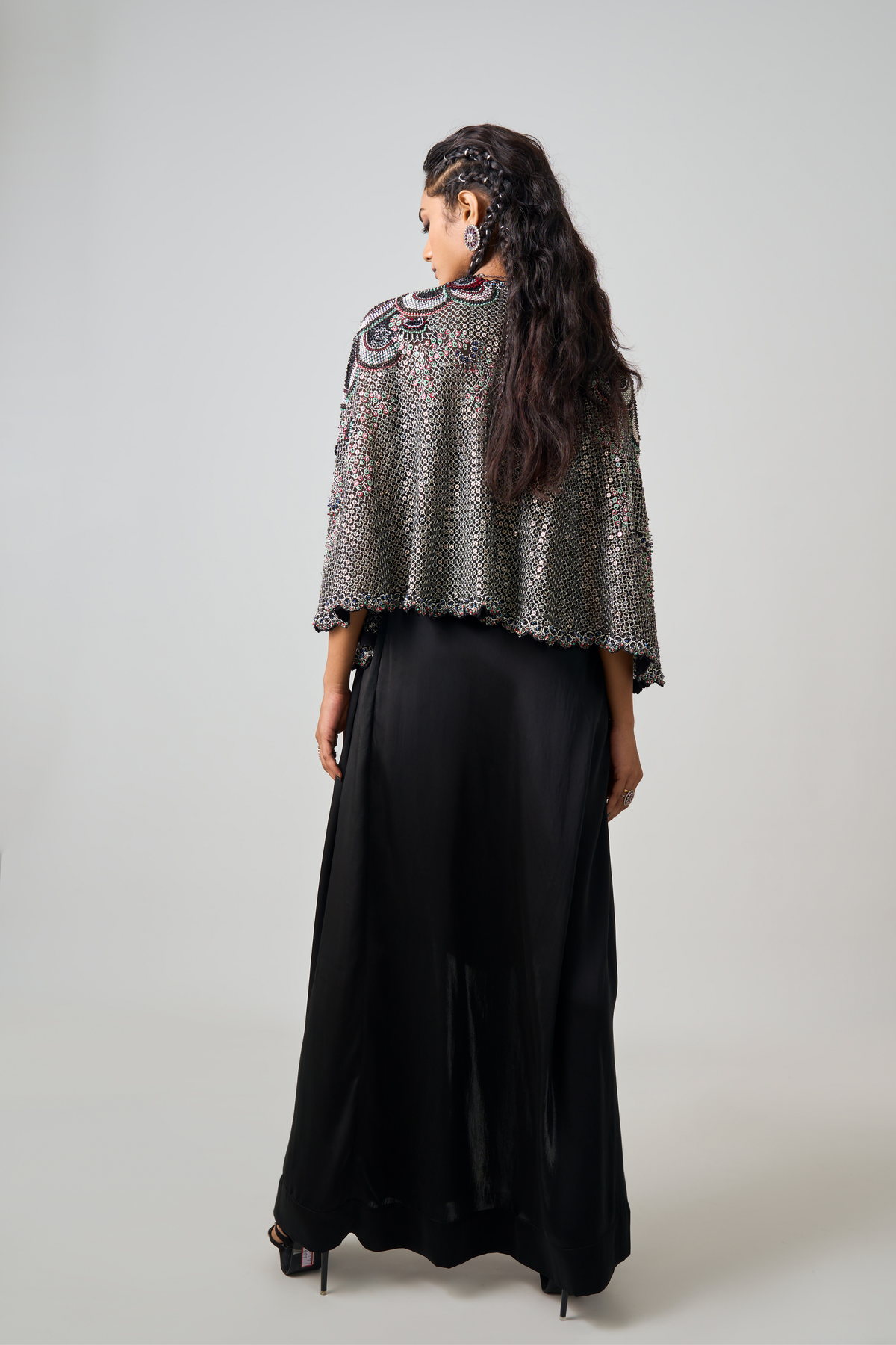 Embroidered Cape Set in Black