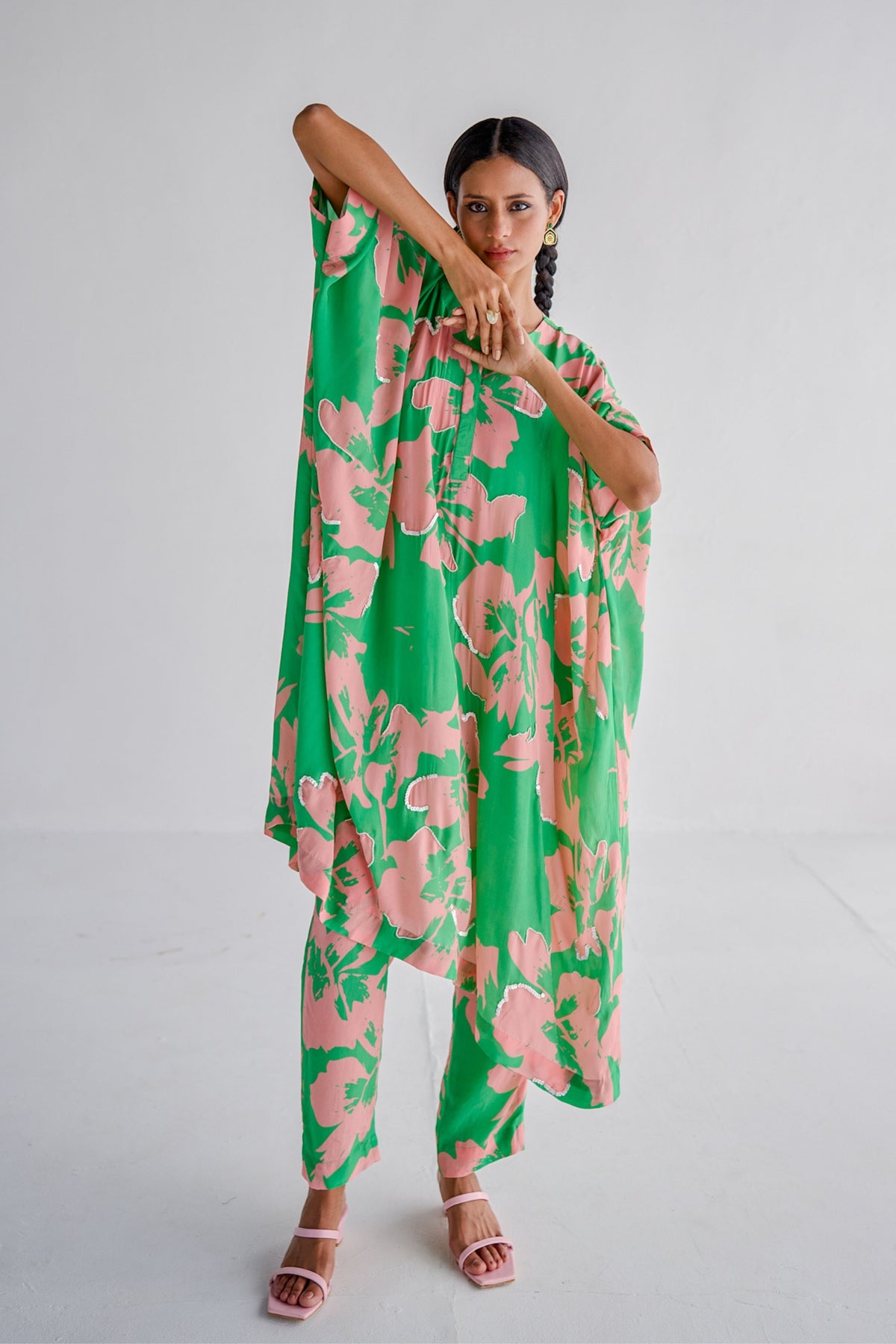 Green Print Kaftan Set