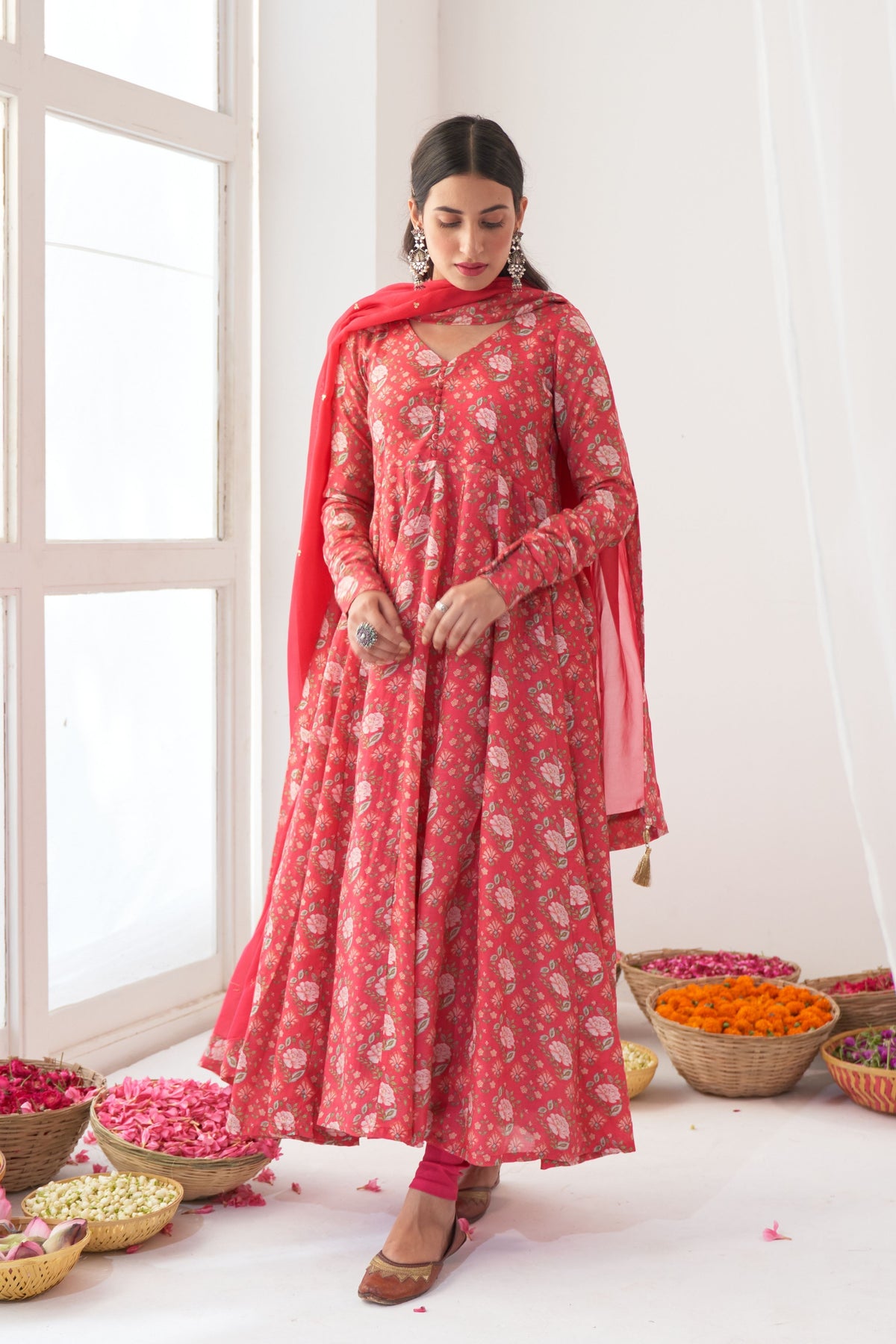 Hot Pink Peony Anarkali Set