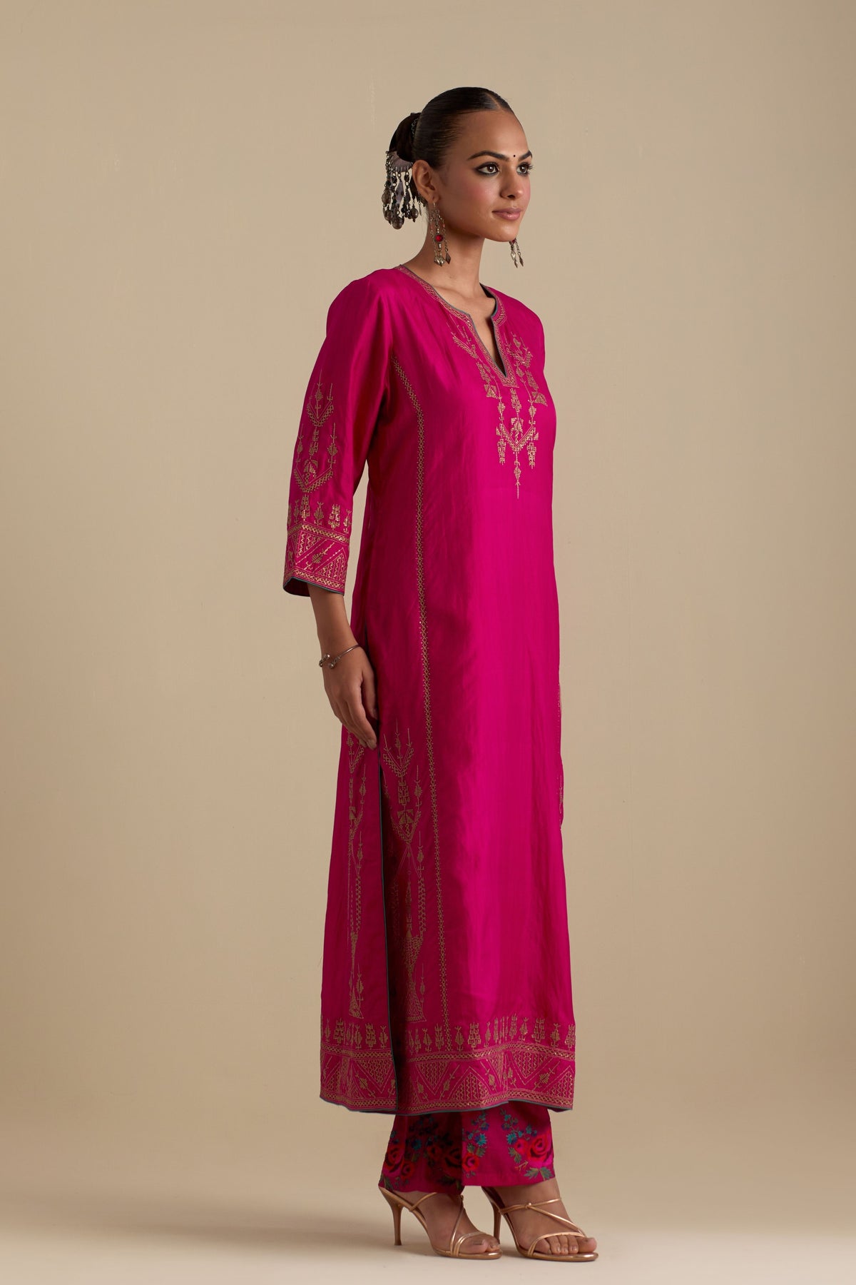 Fuchsia Silk Straight Kurta Set