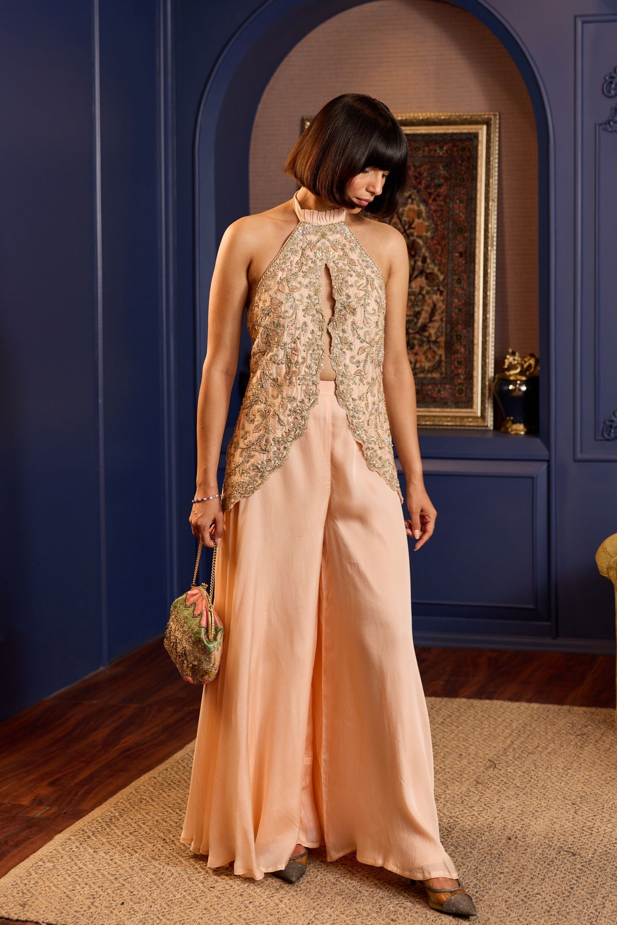 Fresh Peach Organza Sharara Ensemble