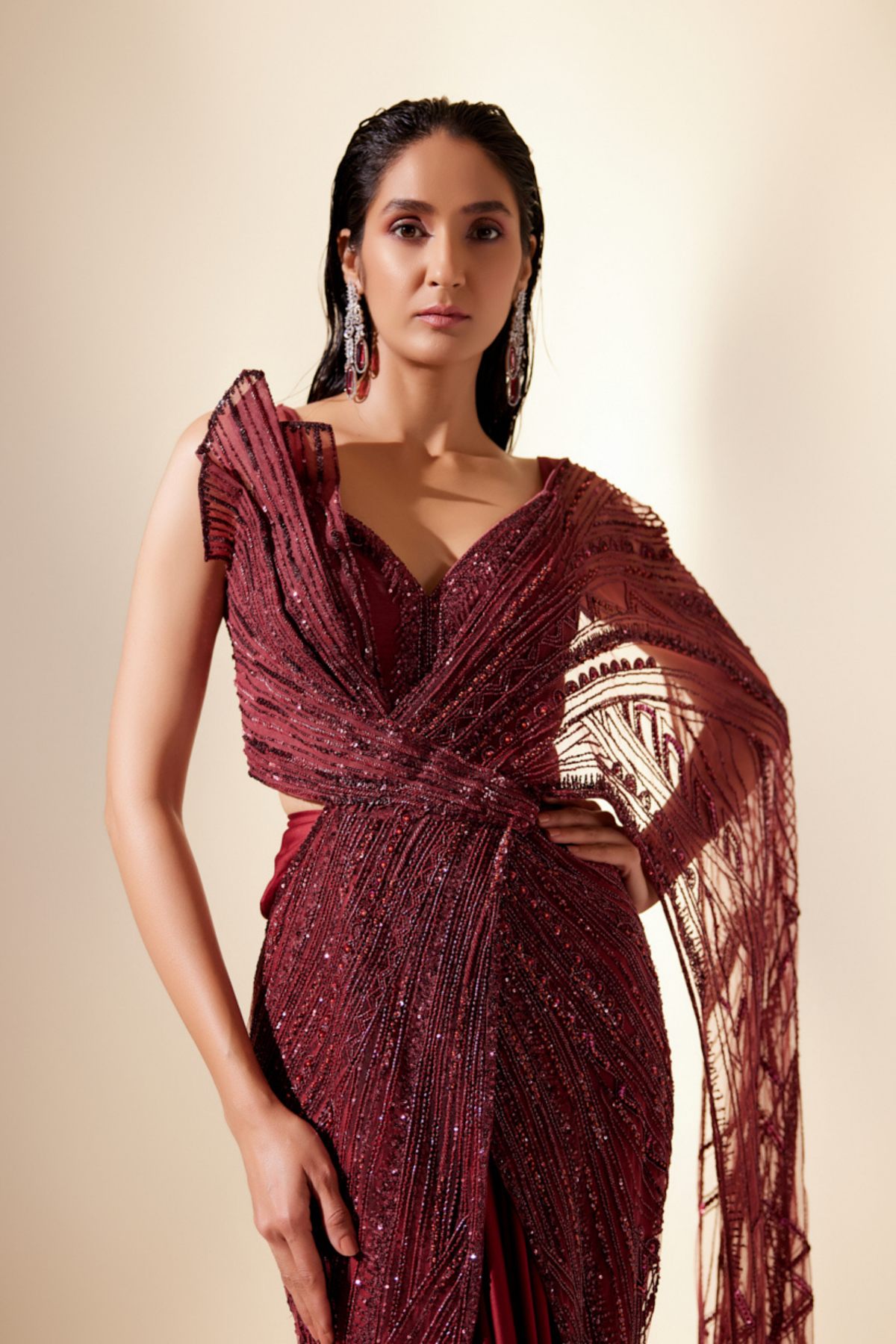 Wine Sizzling Whispers Saree