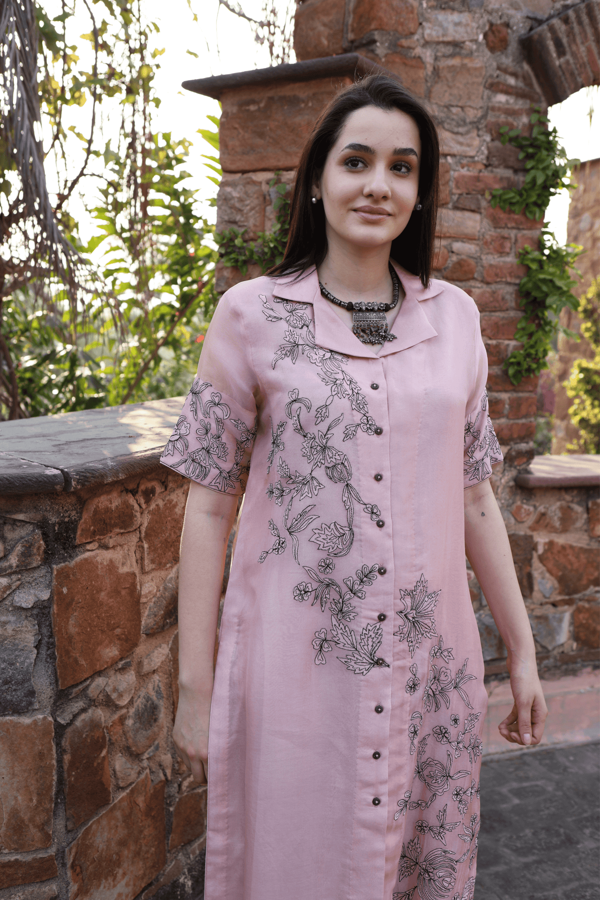 Dusty Pink Applique Kurta And Pant