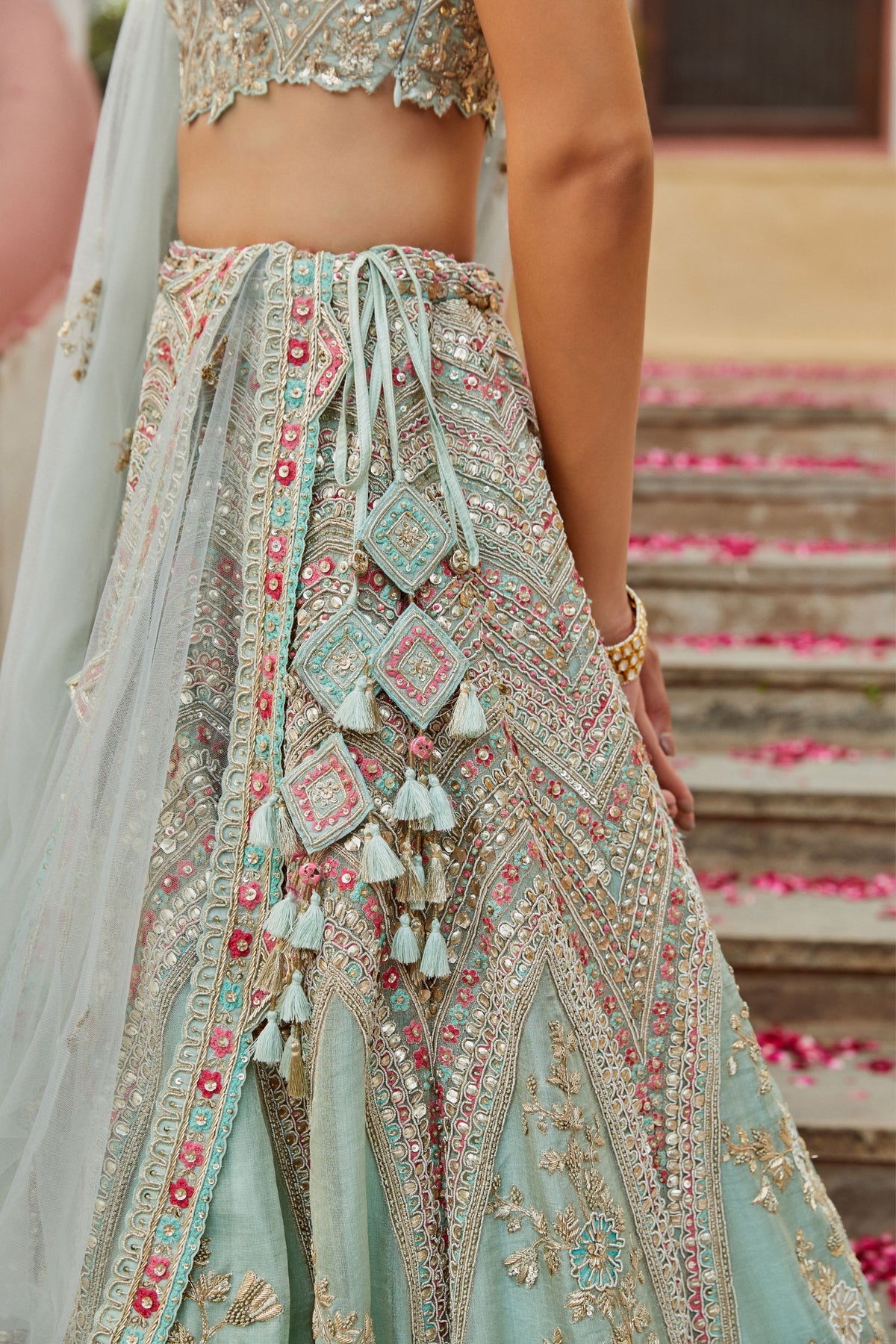 Teal embroidered lehenga set