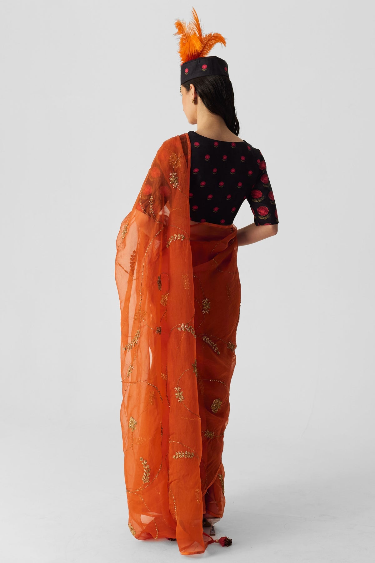 Orange Embroidered Saree