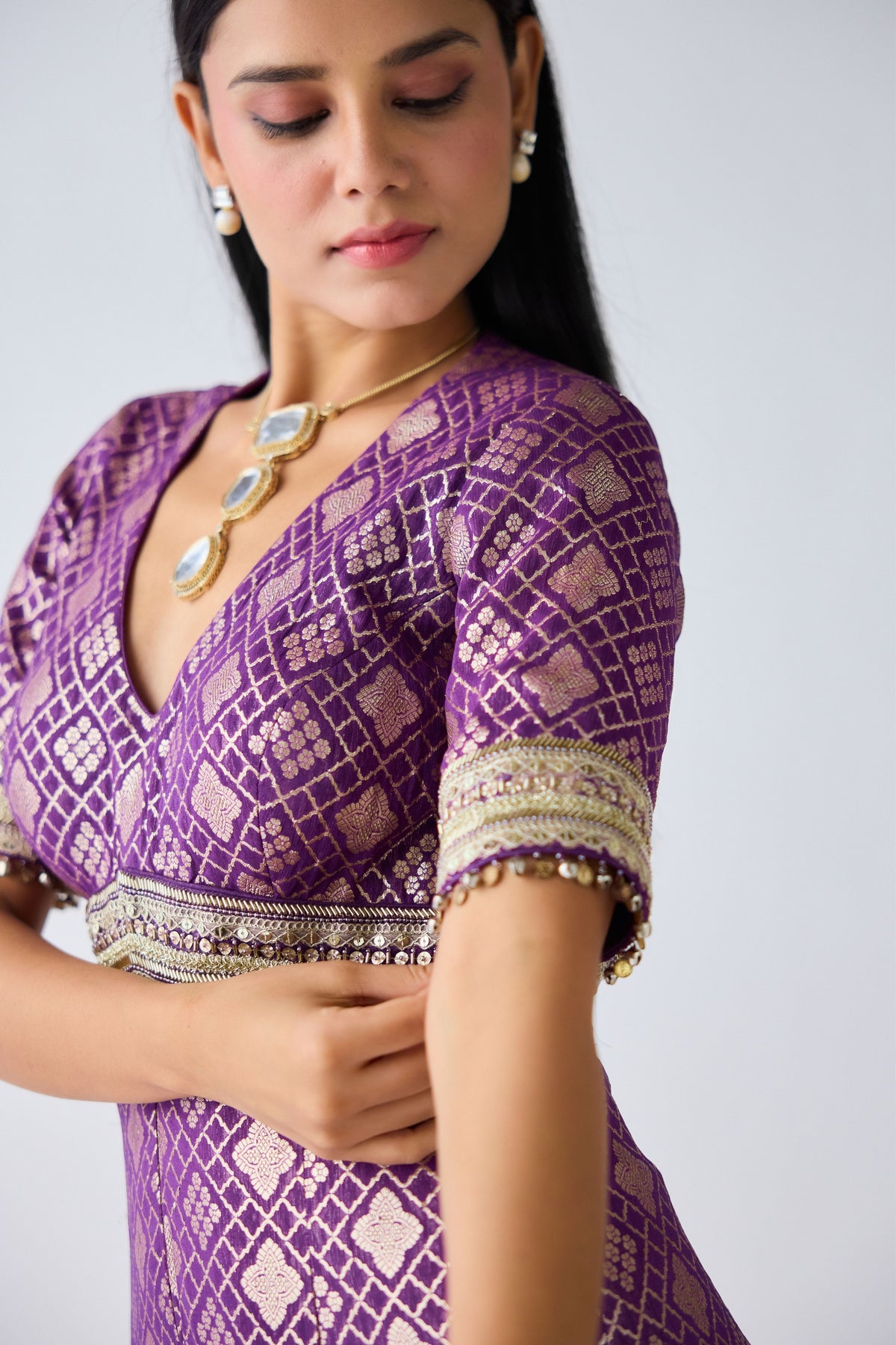 Purple Banarasi Sequins Jumpsuit