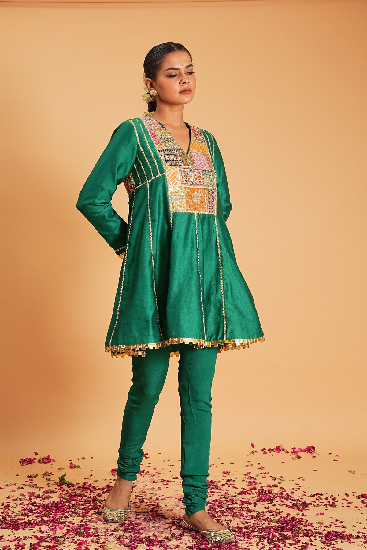 Green Chanderi Kurta Set