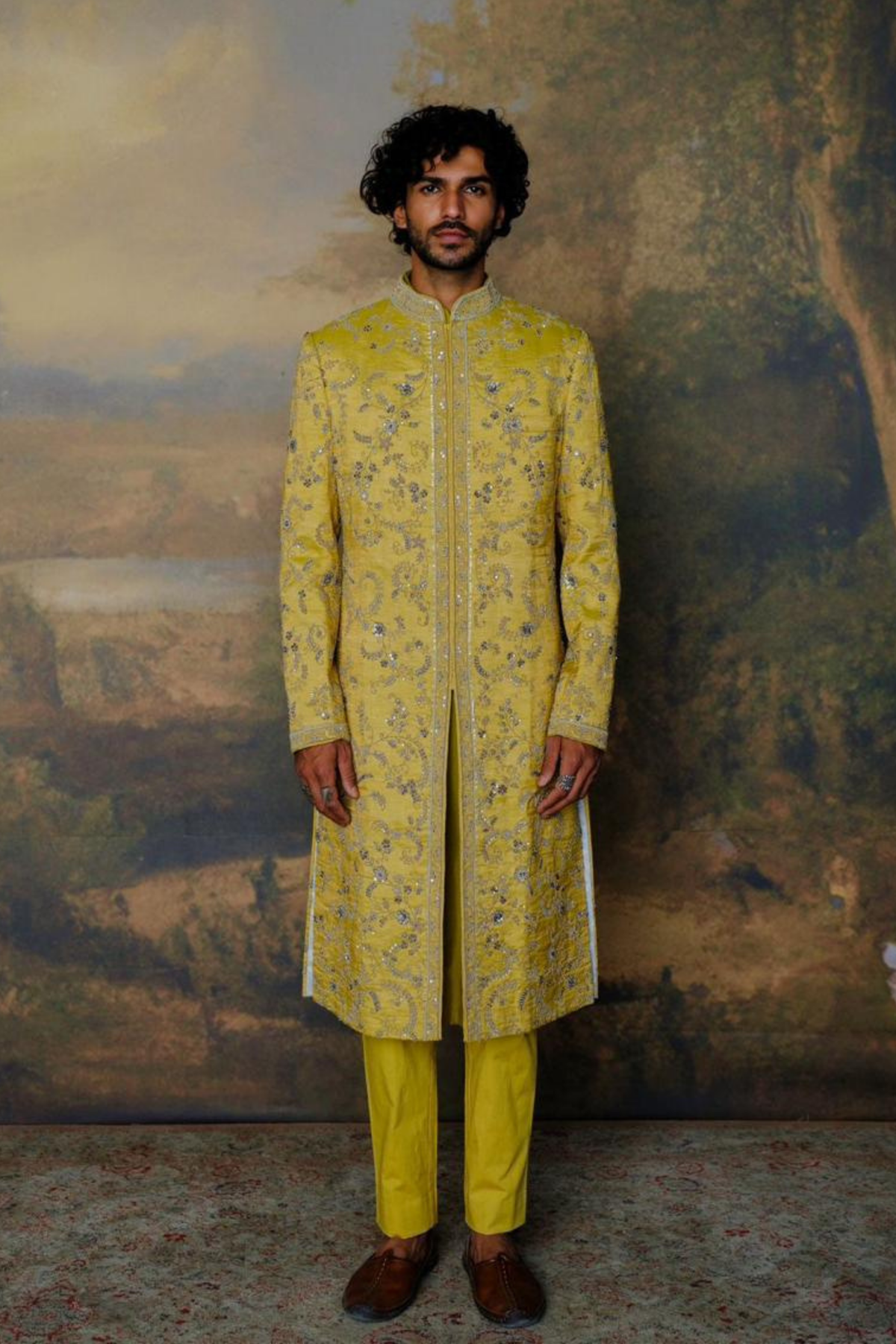 Mustard Sherwani Set