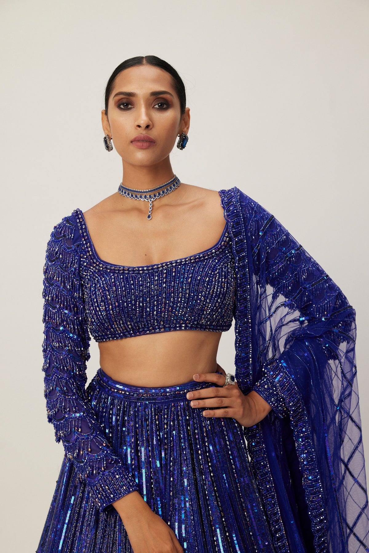 Blue Embroidered Lehenga Set