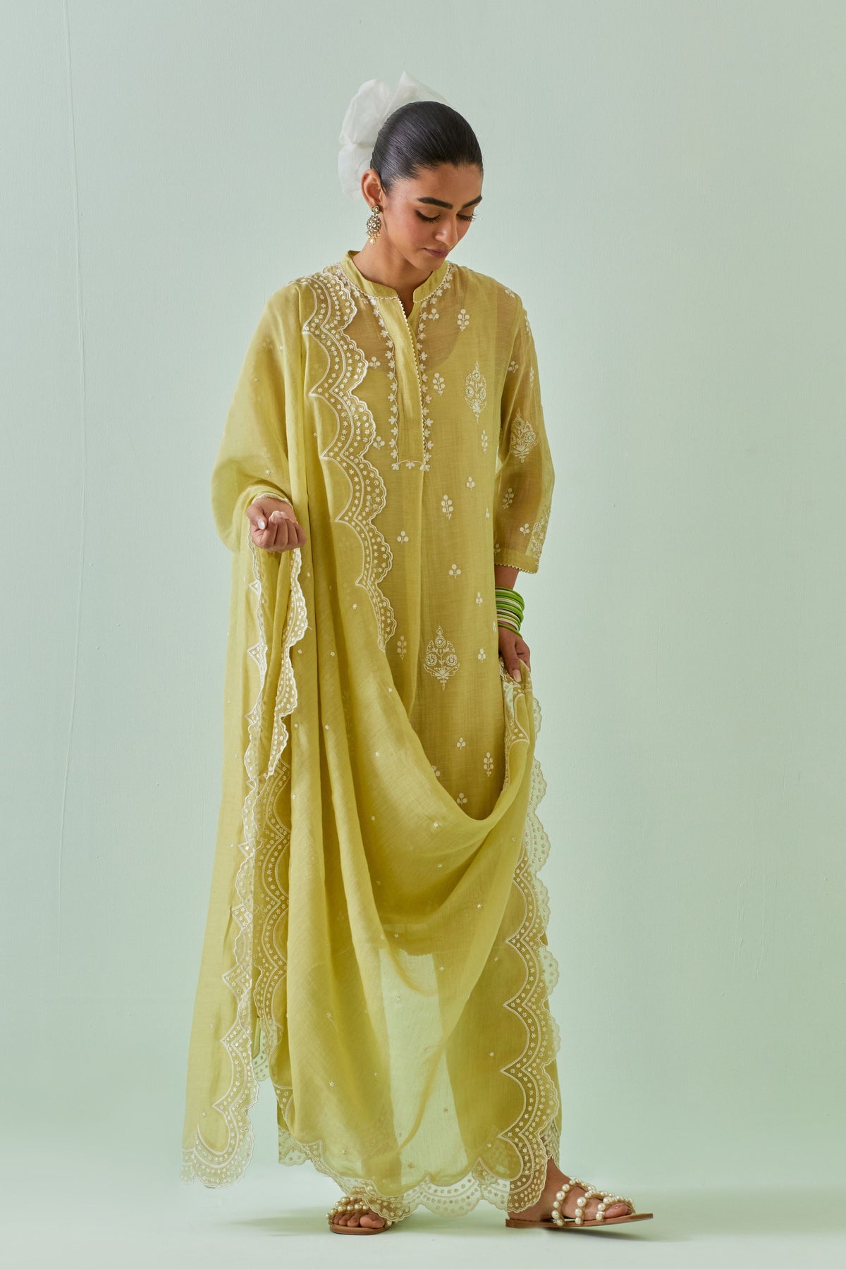 Green Dori Embroidery Kurta Set