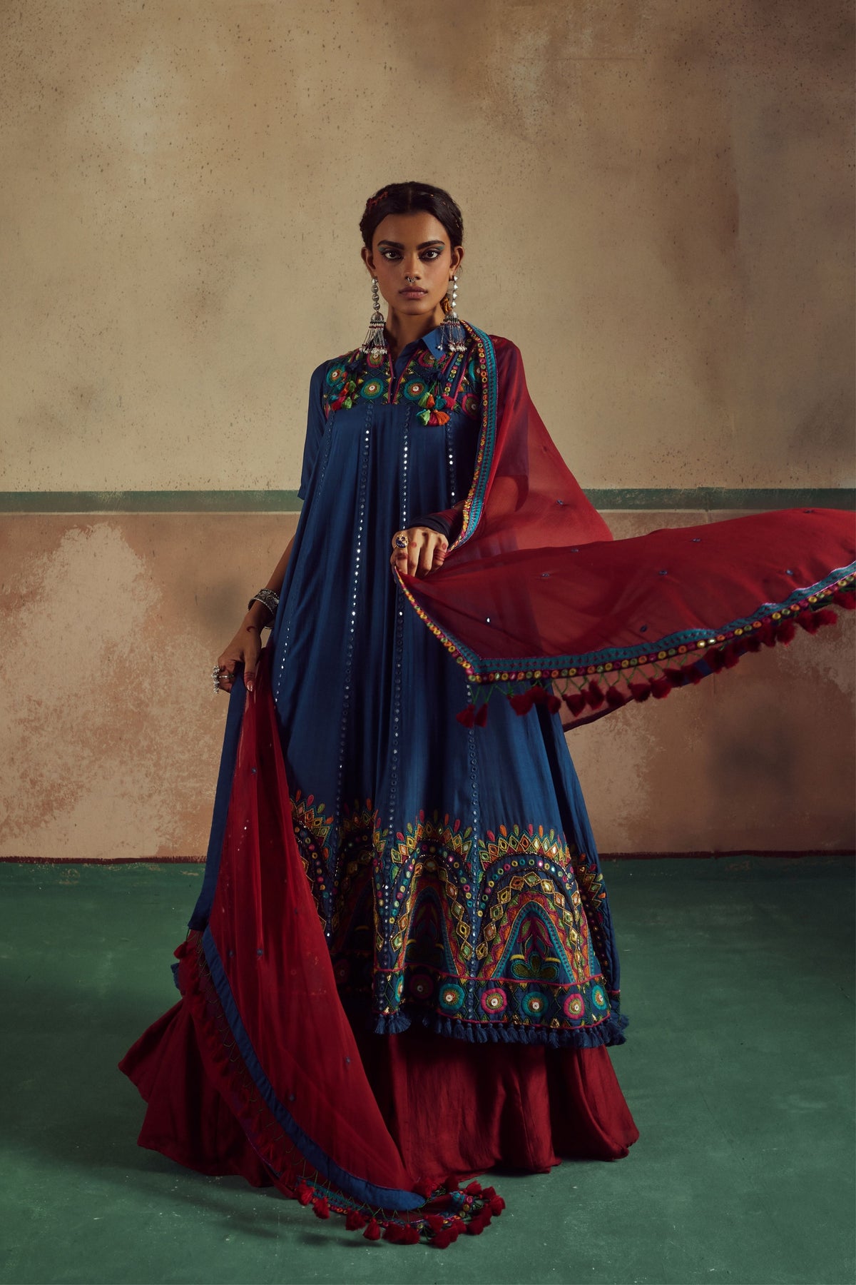 Blue Anarkali With Lehenga Set