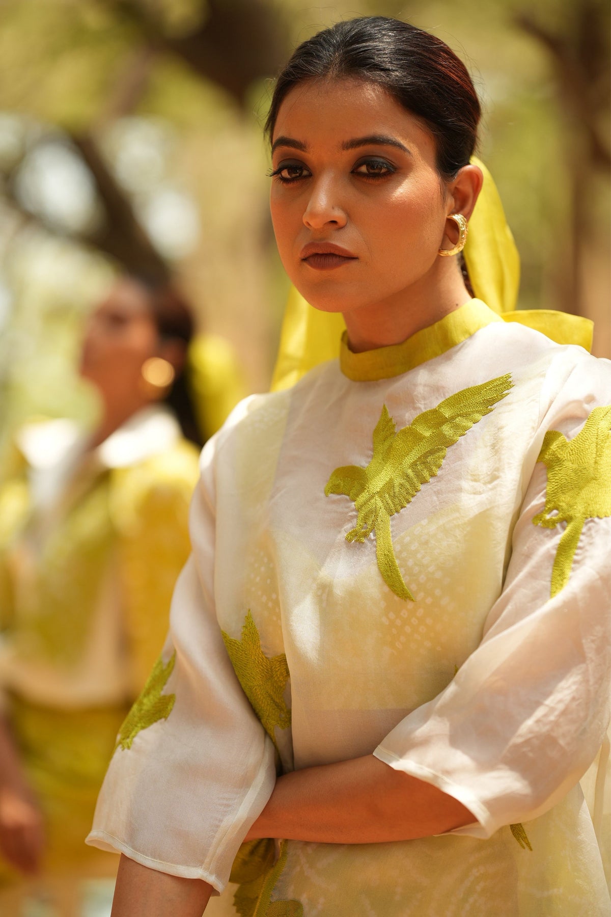 White Embroidered Organza Kurta With Inner and Pants