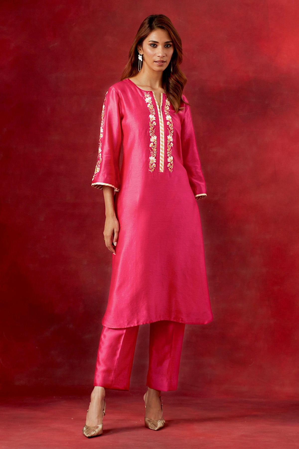 Fuchsia Round Hem Kurta Set