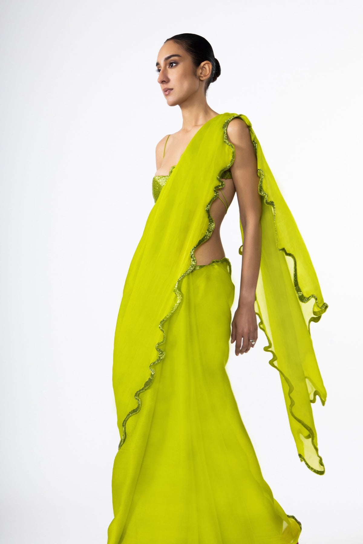 Chartreuse Thousand Crescents Saree