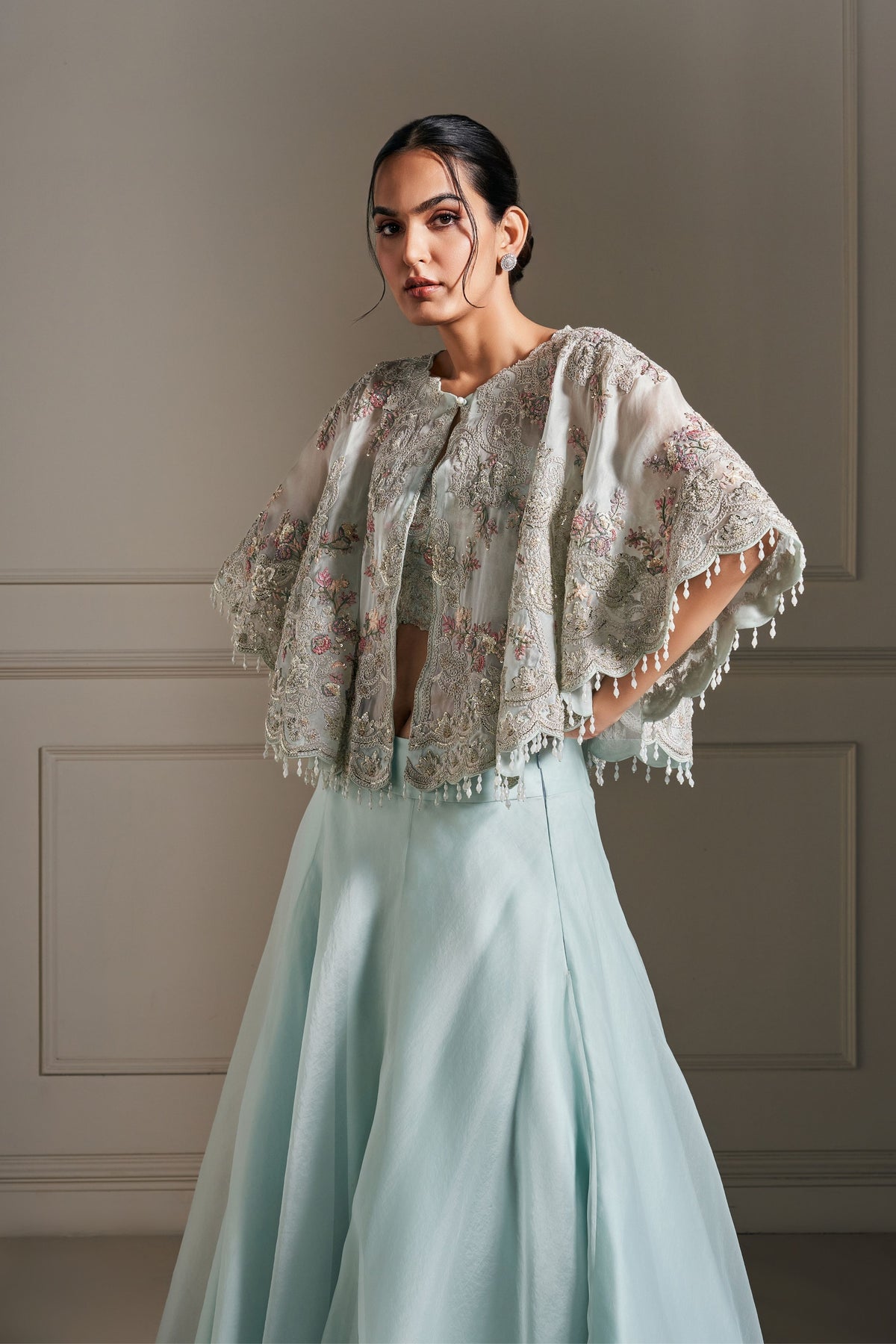 Regal Ice Blue Embellished Cape