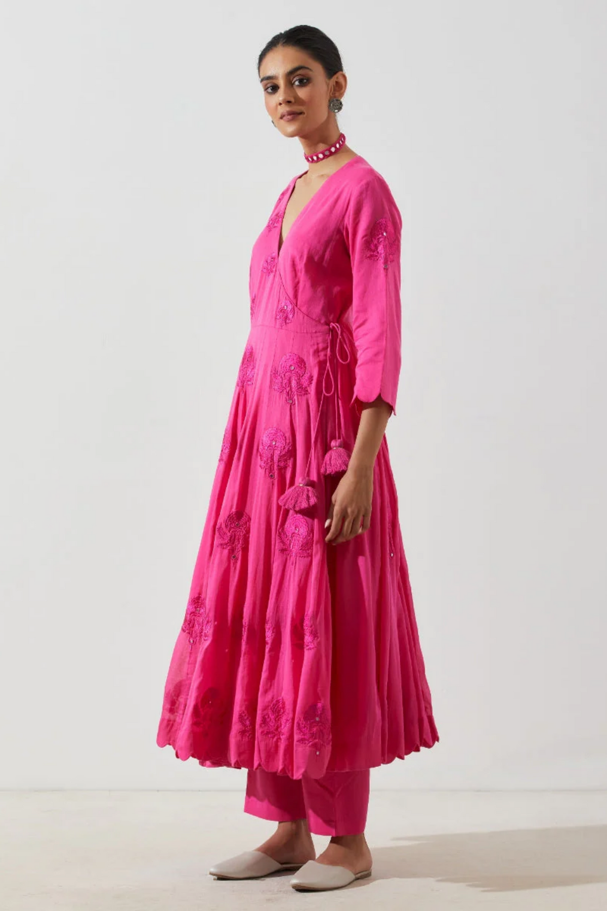 Basanti gulab kali kurta set