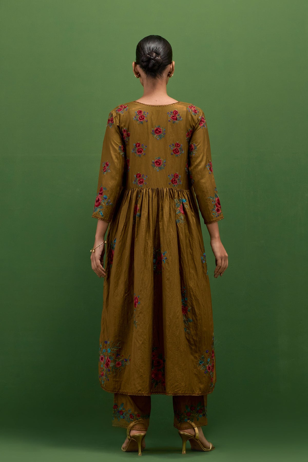 Golden Olive Floral Kurta Set