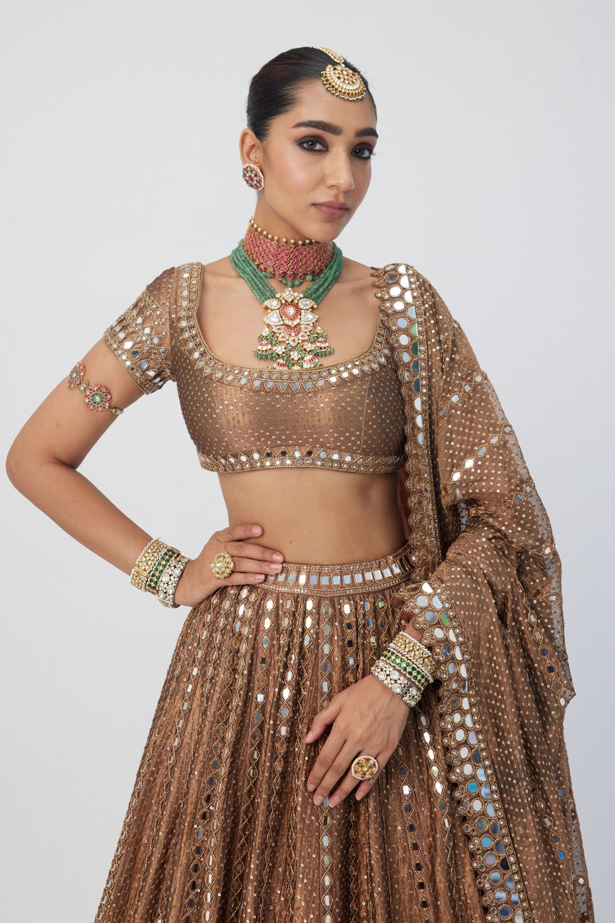 Copper Shimmer Mirror Lehenga Set