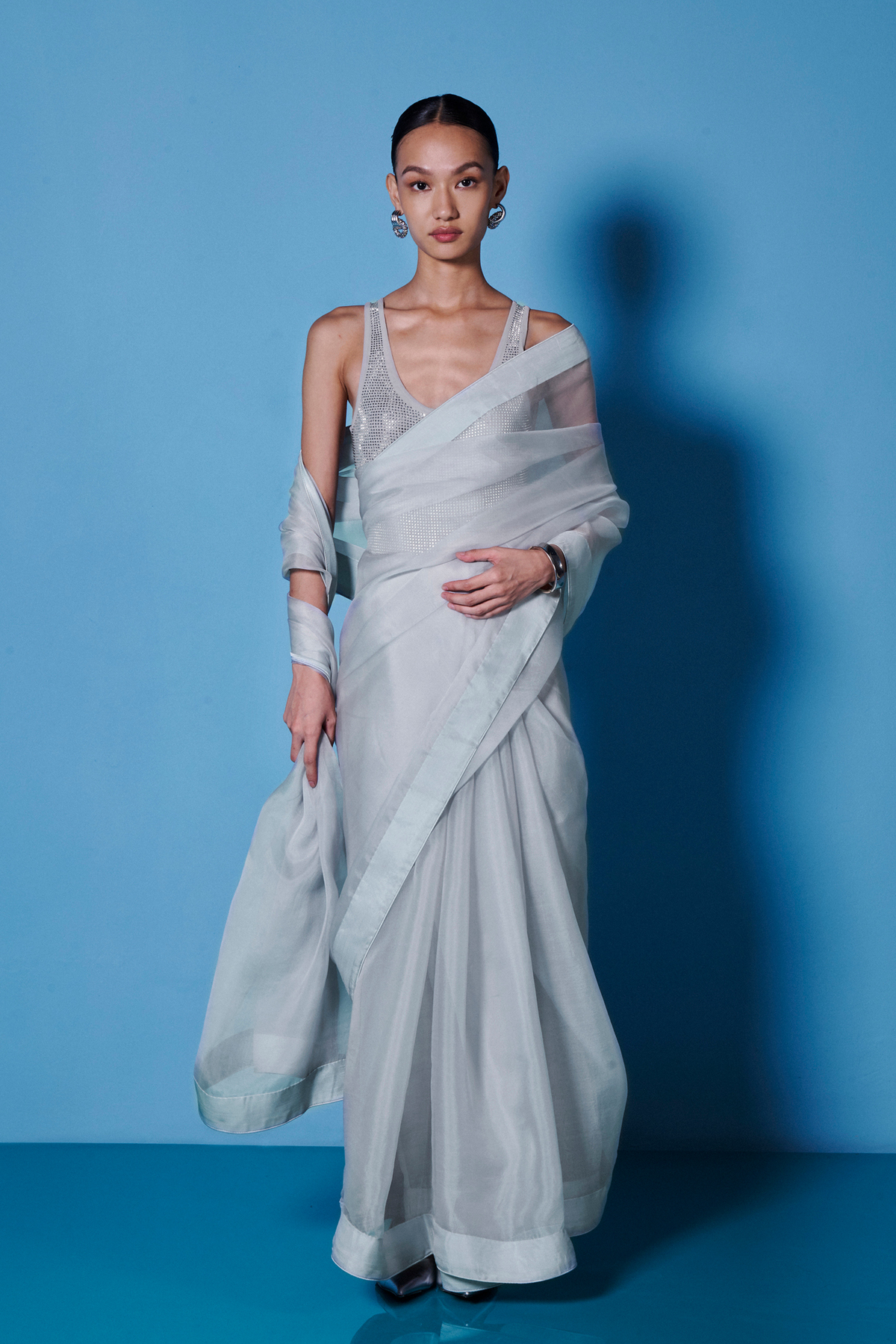 Handwoven Dove Grey Organza Sari